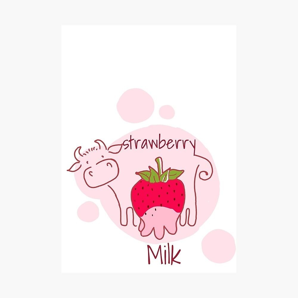 1000x1000 Strawberry Milk, Cute Cow, Strawberry Cow Pet Metal Print, Phone