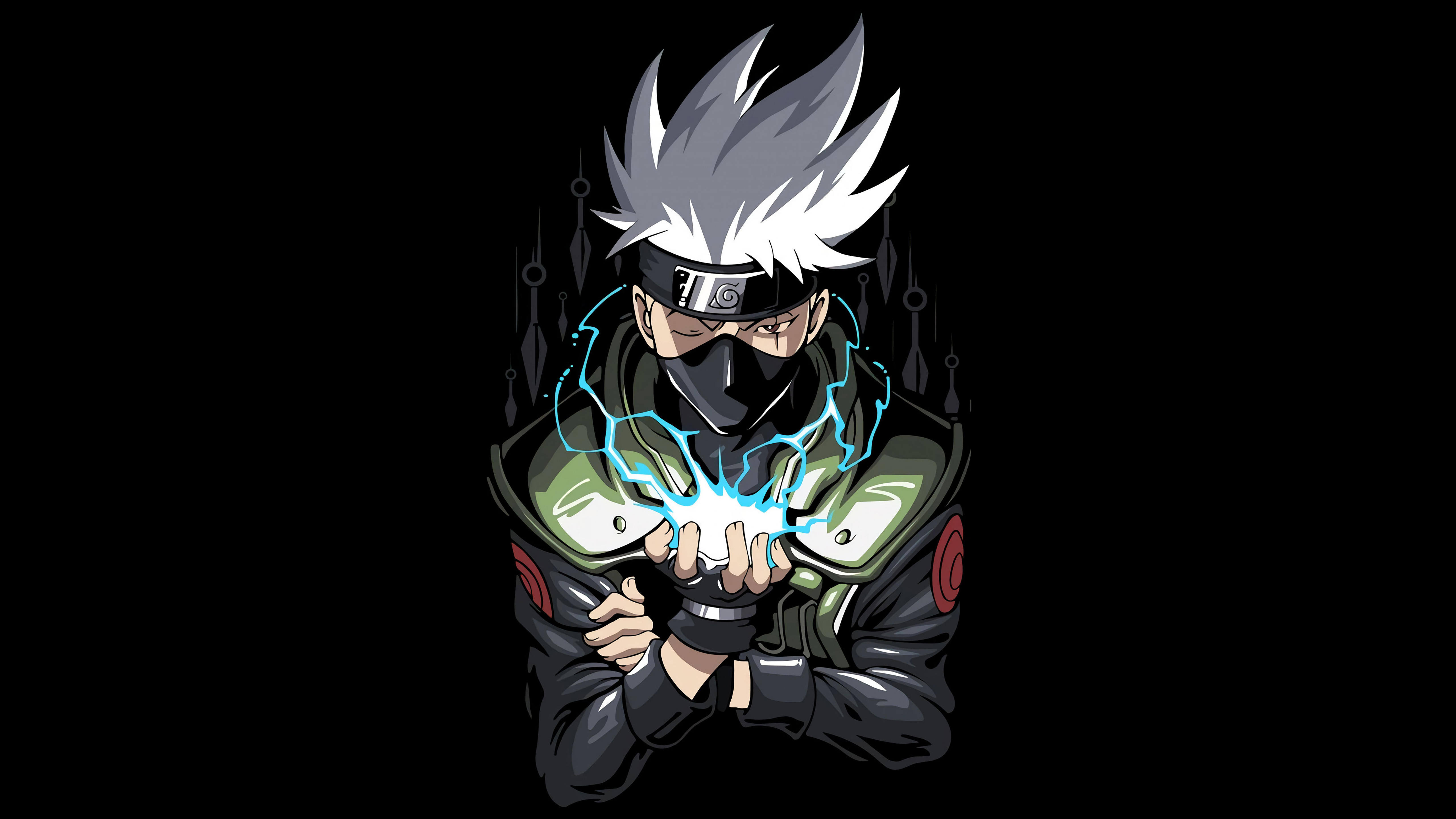 5120x2880 Kakashi Hatake Wallpaper 4K, Naruto, AMOLED, Black Background, Artwork, 5K, Black Dark, Desktop