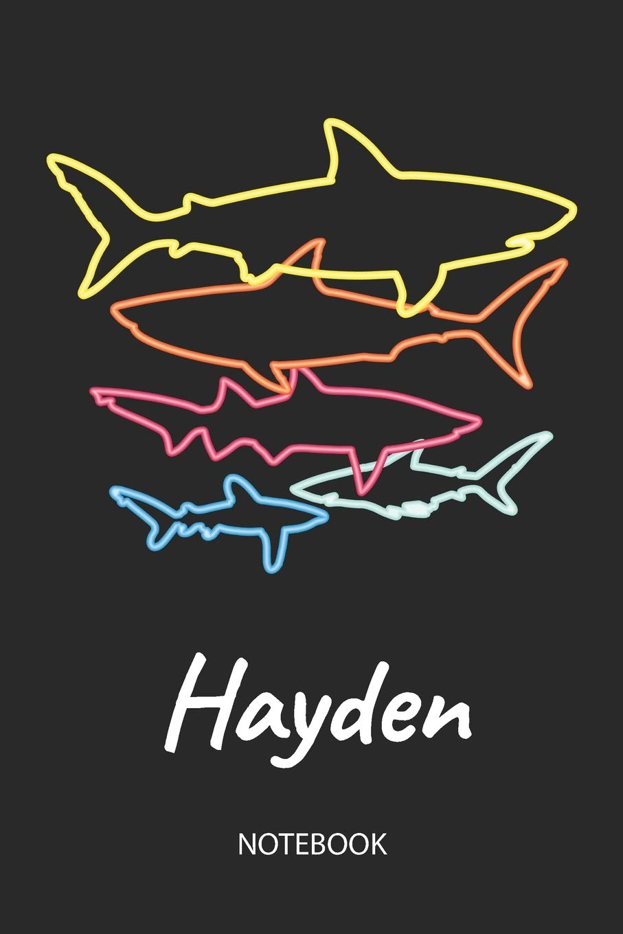 910x1360 Hayden: Blank Lined Personalized & Customized Name 80s Neon Retro Shark Notebook Journal for Men & Boys. Funny Sharks Desk Accessories Item. School Supplies, Birthday & Christmas Gift.: Publishing, Phone