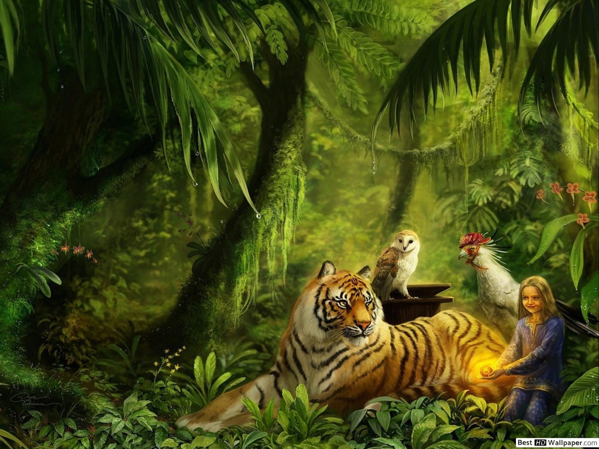 2050x1540 Tiger in magic jungle forest HD wallpaper download, Desktop