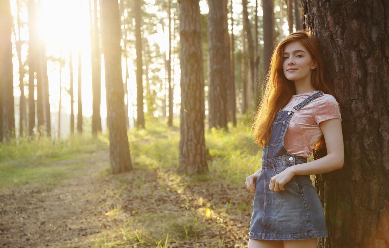 1340x850 Wallpaper Forest, Girl, Nature, Girl, Model, Red Haired, Desktop