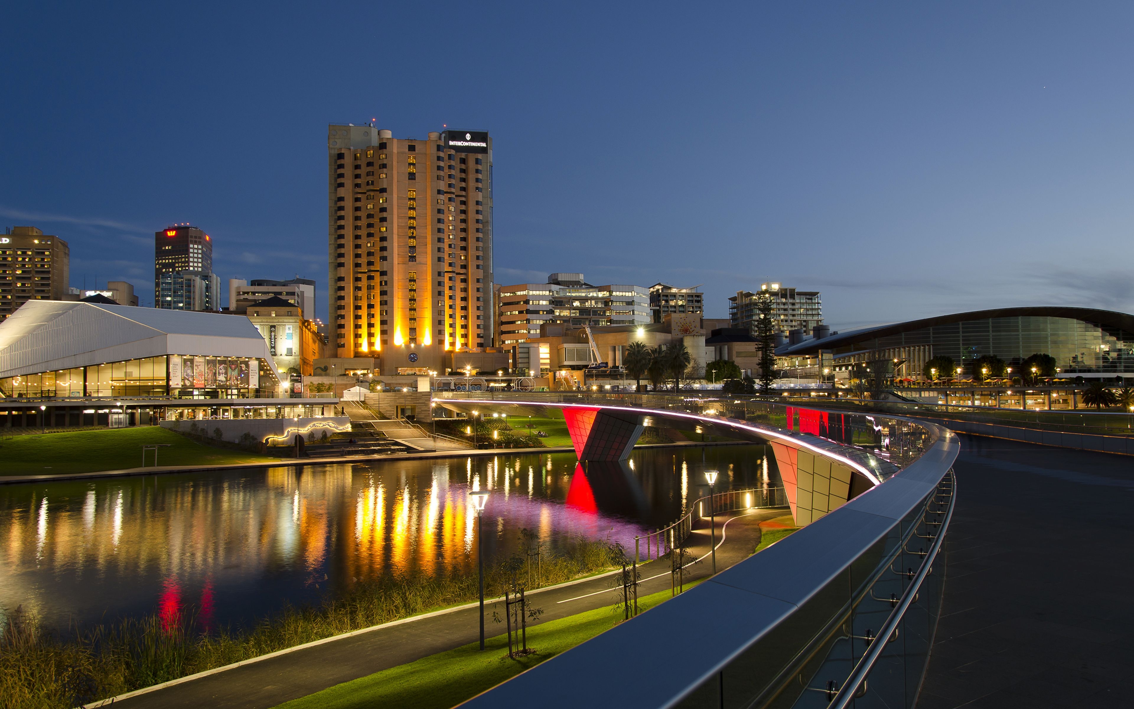 3840x2400 Photo Australia Adelaide Bridges Night Rivers Cities, Desktop