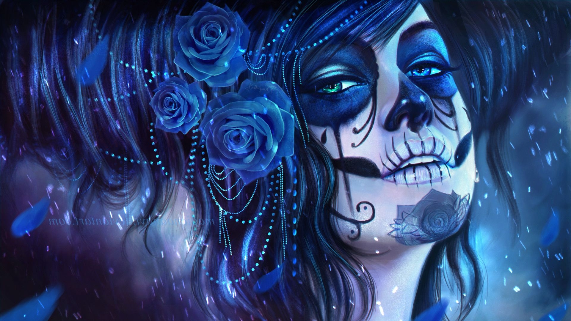 1920x1080 Blue Skull Wallpaper, Desktop