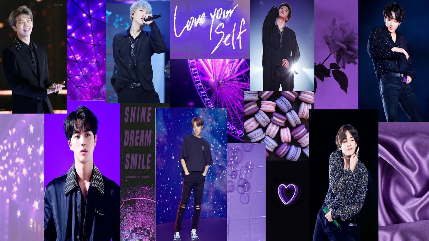 1370x770 BTS's OT7 purple aesthetic wallpaper, Desktop