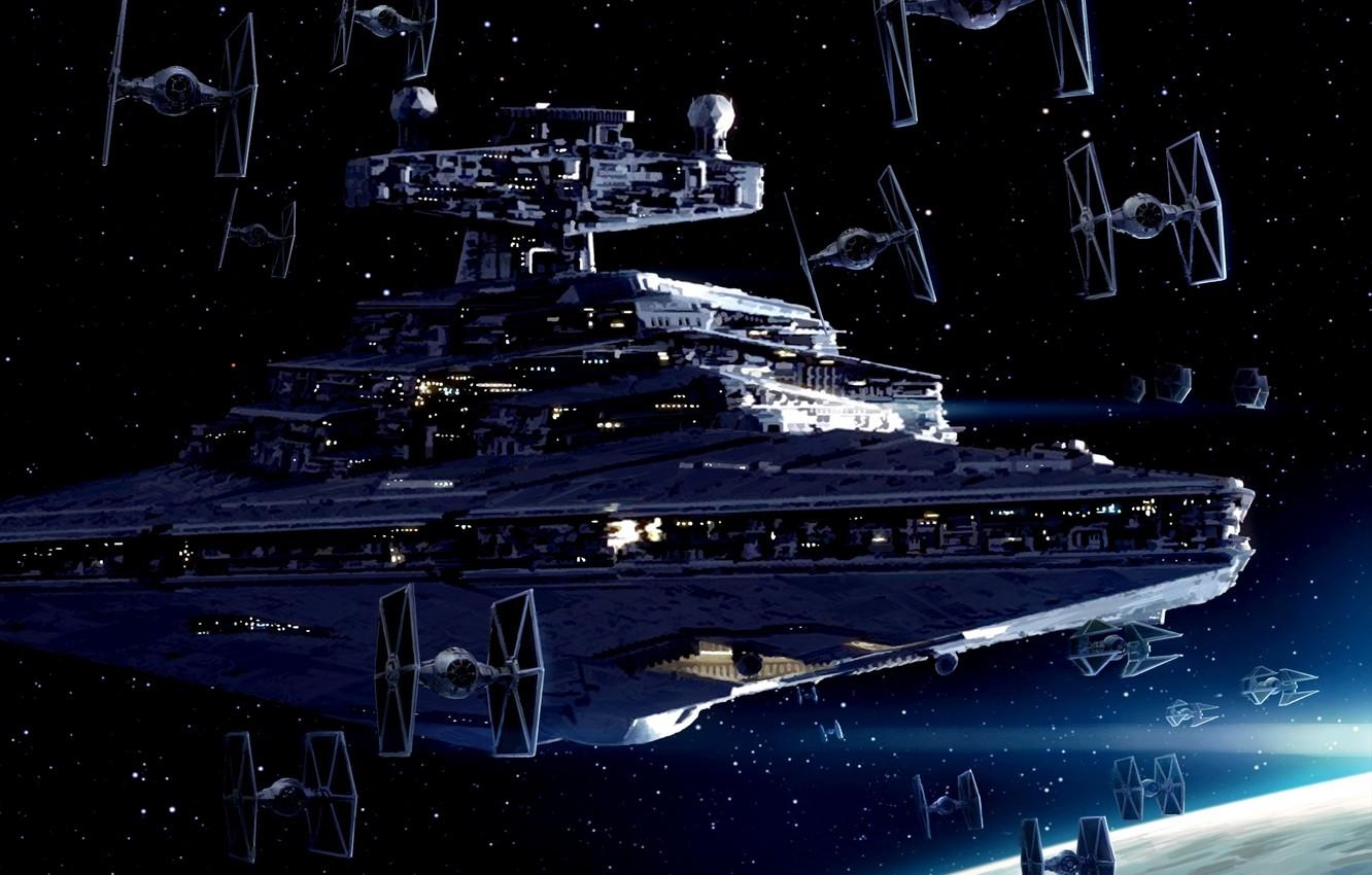 1340x850 Wallpaper Star Wars, Art, Star Destroyer, TIE fighters, Imperial, Desktop