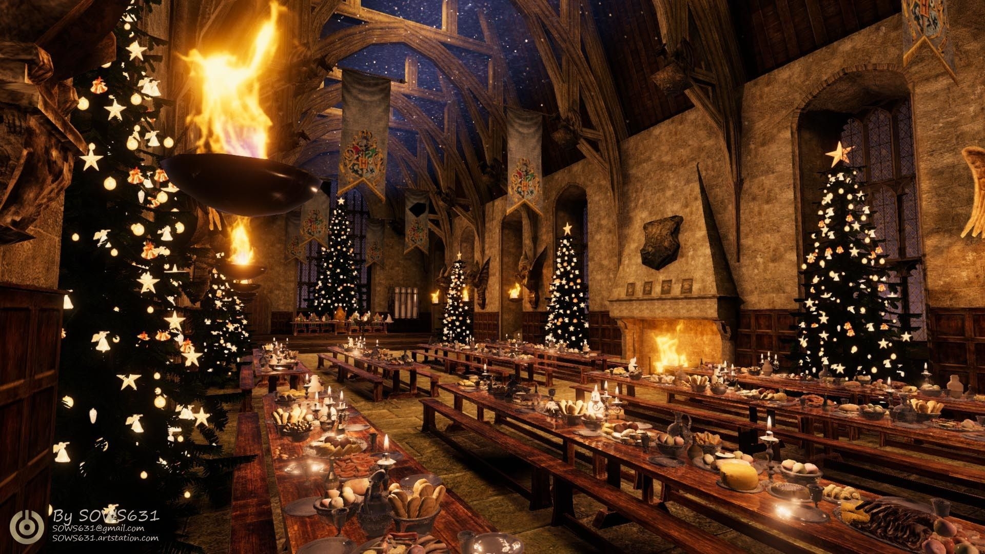 1920x1080 Unity 3D: Christmas in Hogwarts Main Hall, Sasha Sirovnenko. Hogwarts christmas, Hogwarts, Hogwarts great hall, Desktop