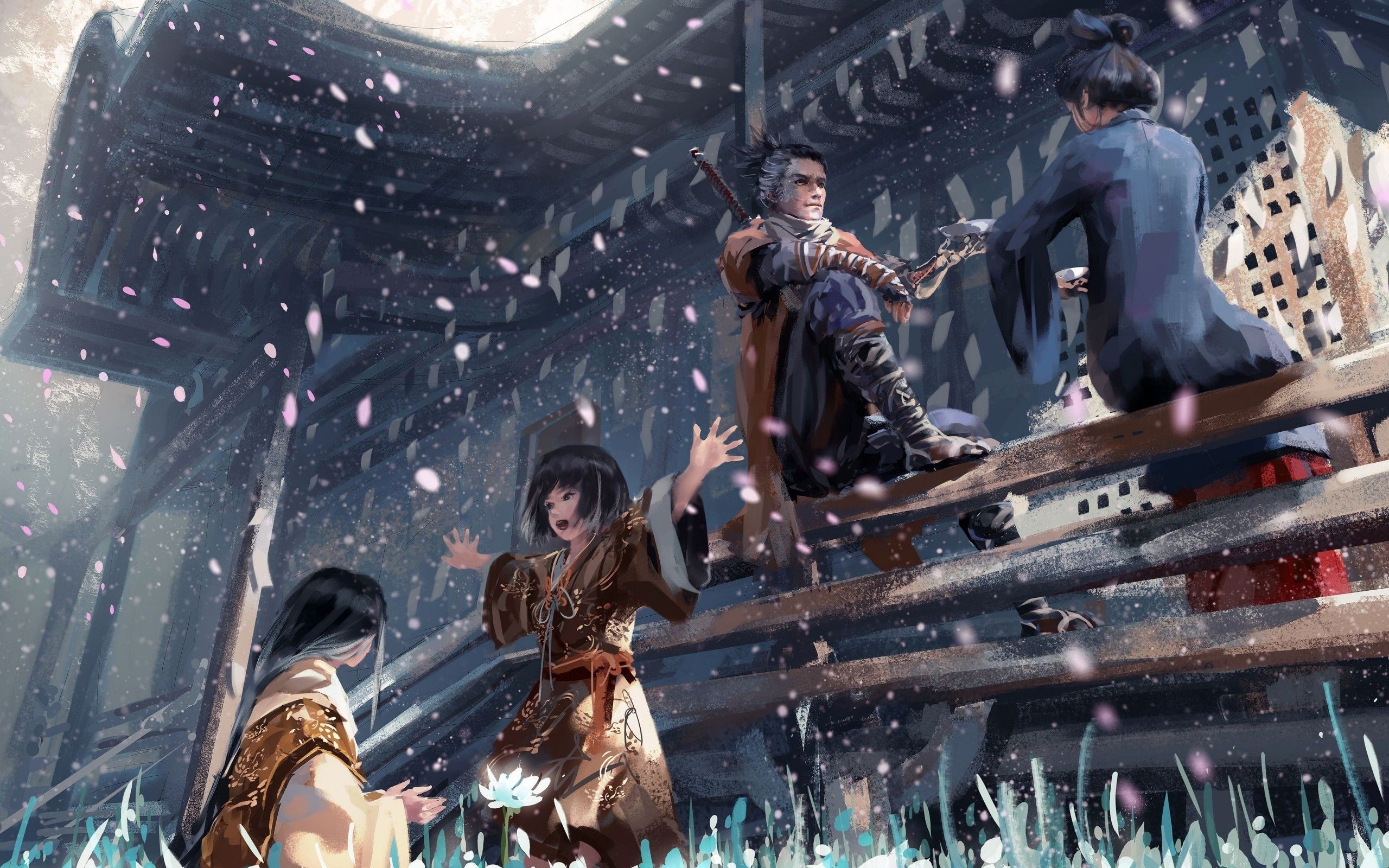 2560x1600 Download  Sekiro: Shadows Die Twice, Petals, Anime Style, Desktop