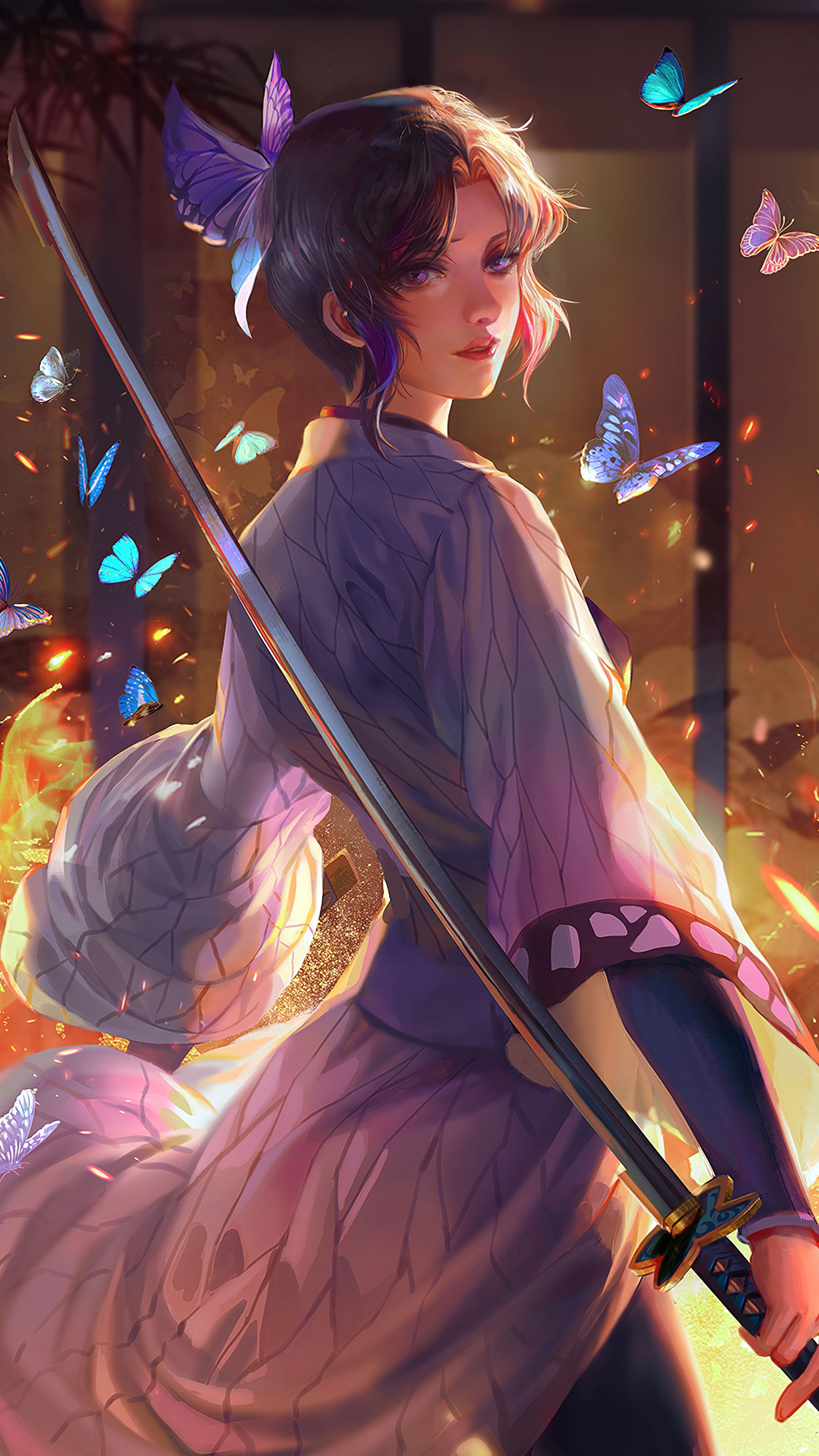 2160x3840 Butterfly On Fire Shinobu Kocho Fan Art Sony Xperia X, XZ, Z5 Premium HD 4k Wallpaper, Image, Background, Photo and Picture, Phone