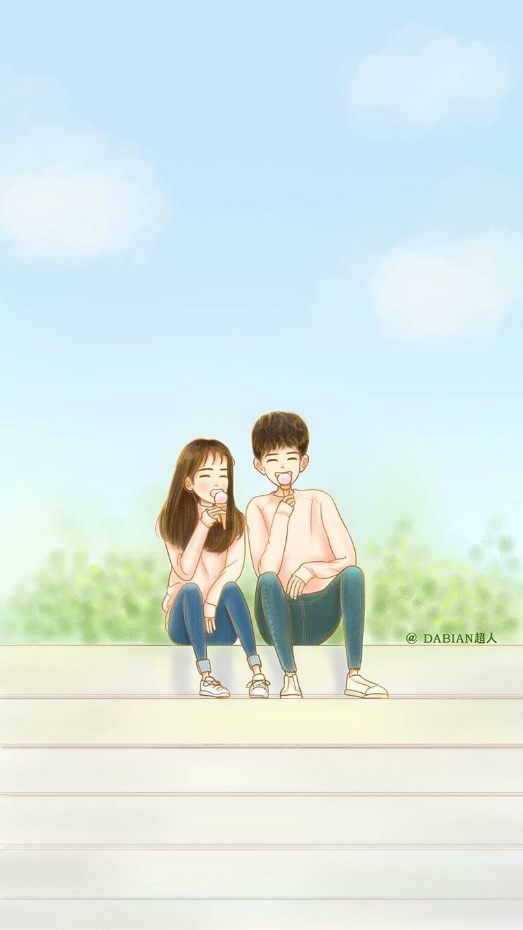 770x1360 Korean Couple Cartoon Wallpaper, Phone