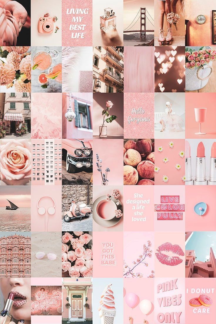 740x1110 Pink Collage Kit 80 pcs Peach Aesthetic Photo Wall Collage. Etsy. Pink wallpaper girly, Aesthetic collage, Photo wall collage, Phone