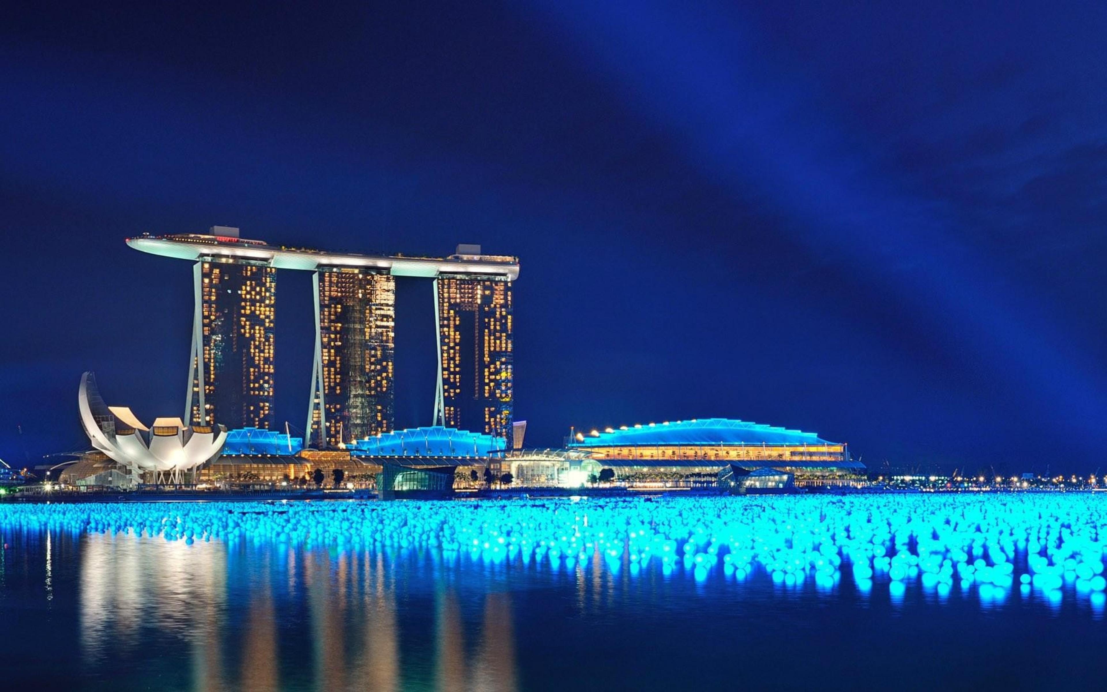 3840x2400 Marina Bay Sands Singapore Architecture Building Night HD Background, Desktop