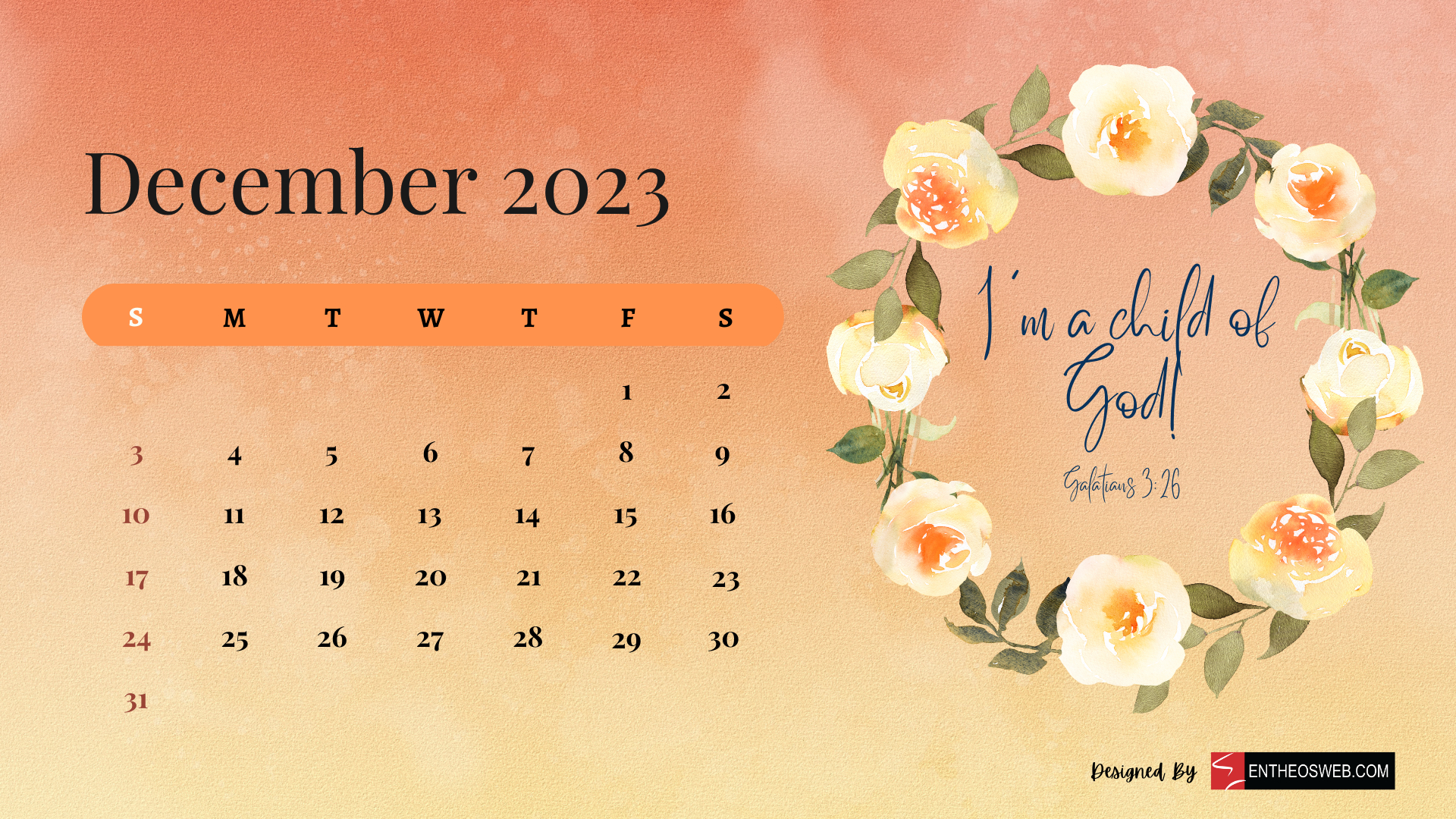 1920x1080 Christian Floral 2023 Calendar Desktop Wallpaper, Desktop