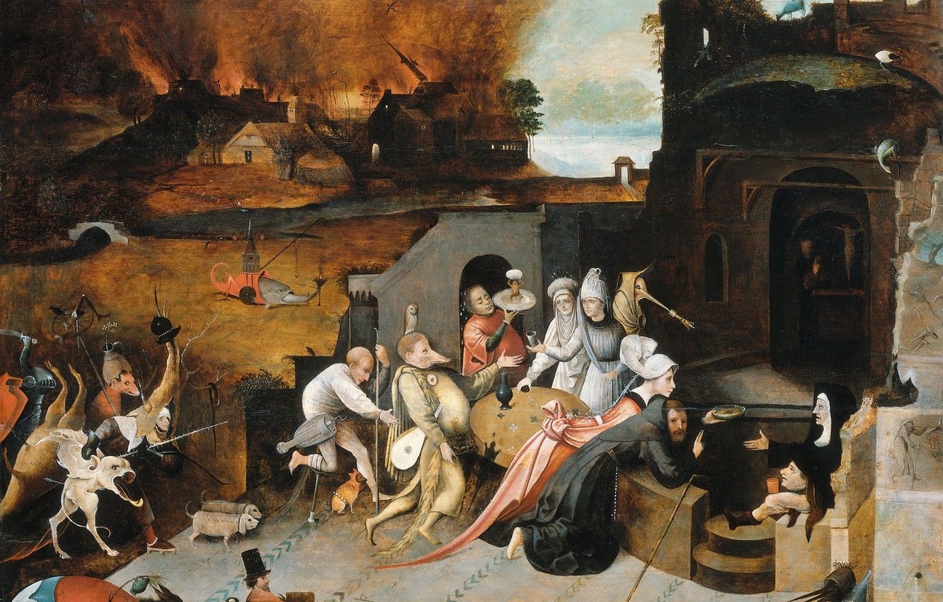 1340x850 Wallpaper picture, Hieronymus Bosch, mythology, The Temptation Of, Desktop