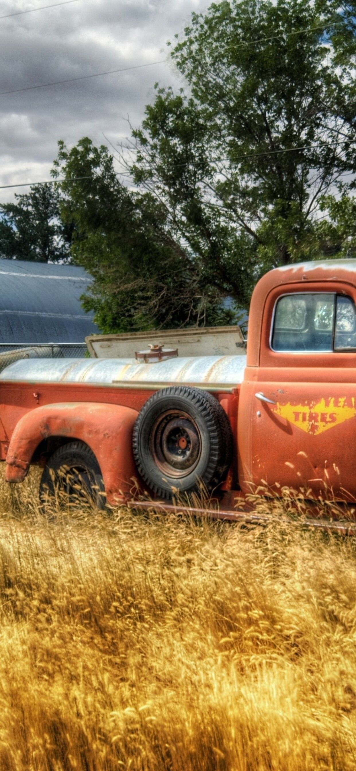 1250x2690 Old red truck in the wheat field, Phone