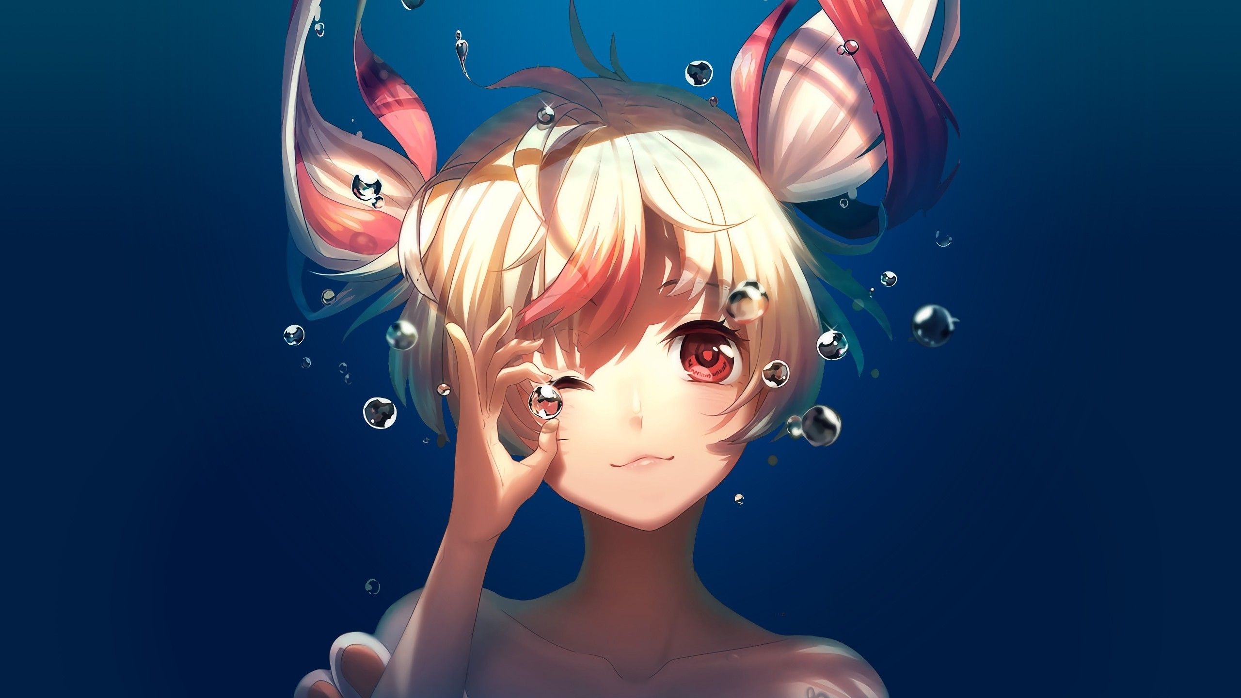 2560x1440 red Eyes, Original Characters, Anime Girls, Underwater Wallpaper HD / Desktop and Mobile Background, Desktop