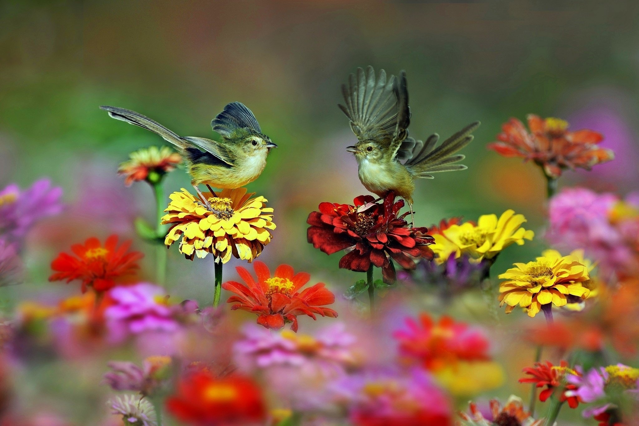 2050x1370 Tiny Birds on Flowers HD Wallpaper. Background Imagex1367, Desktop