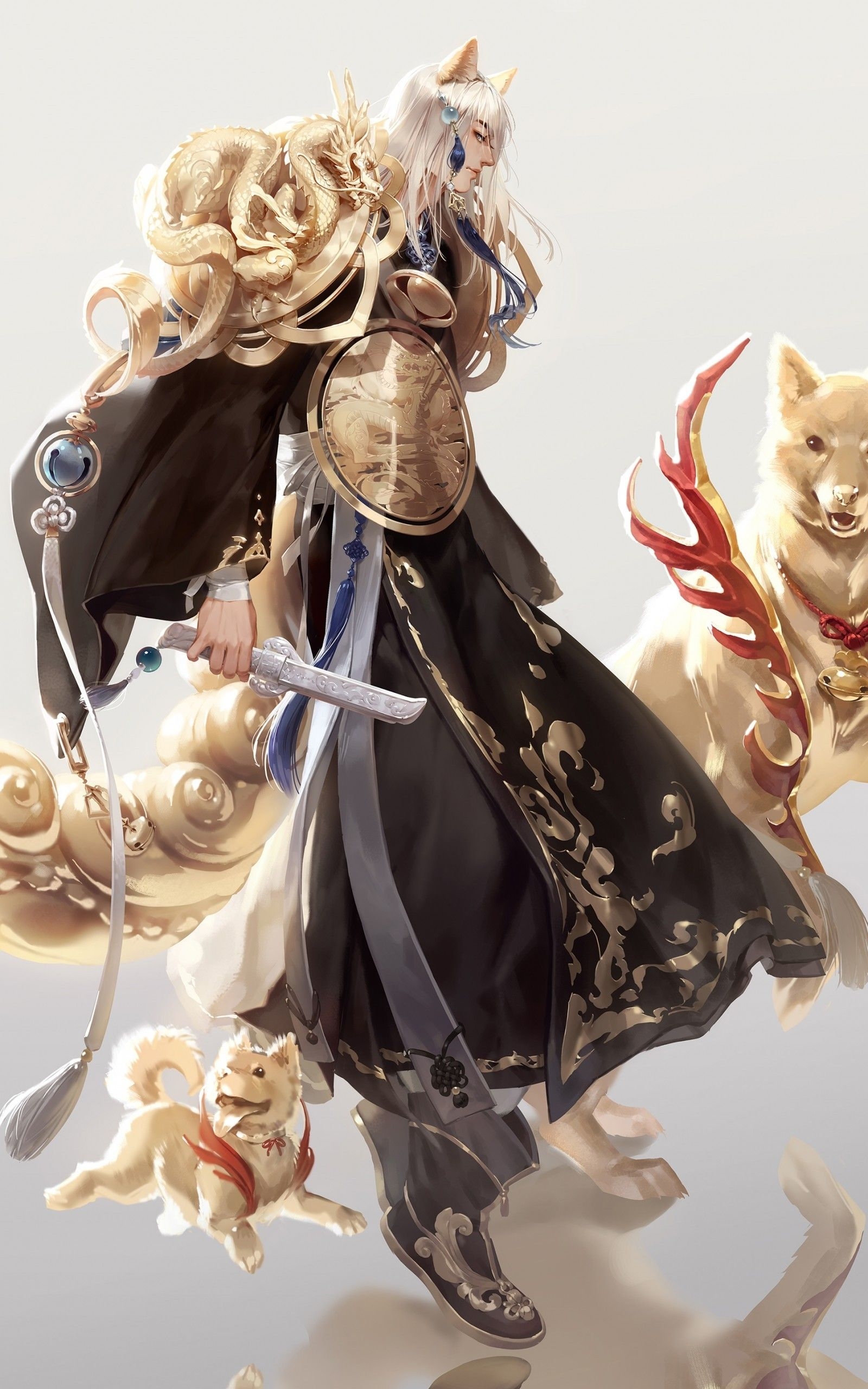 1600x2560 Anime Boy, Dog, Shoujo, Handsome, Dragon, Animal Ears, Boy, Phone