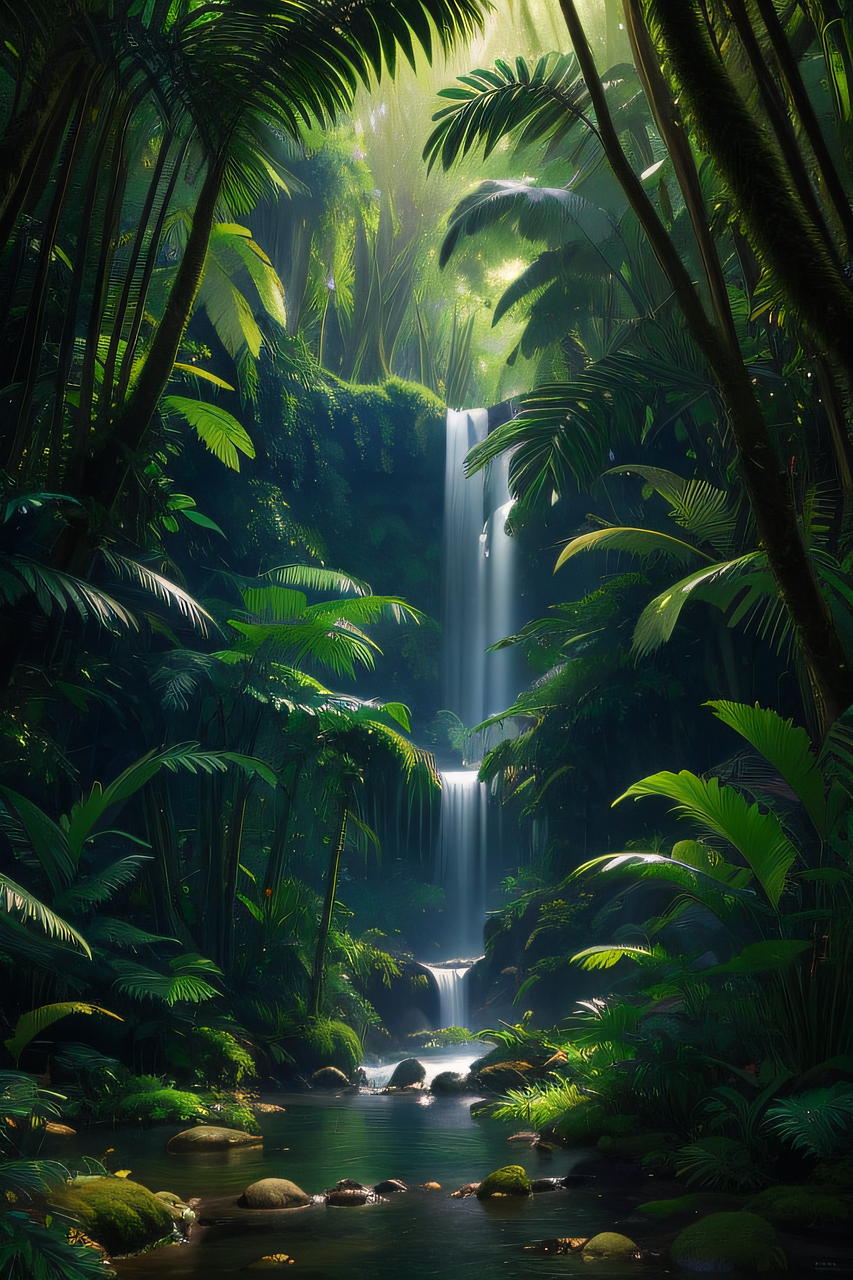 860x1280 Download Rain Forest Waterfall Royalty Free Stock Illustration Image, Phone