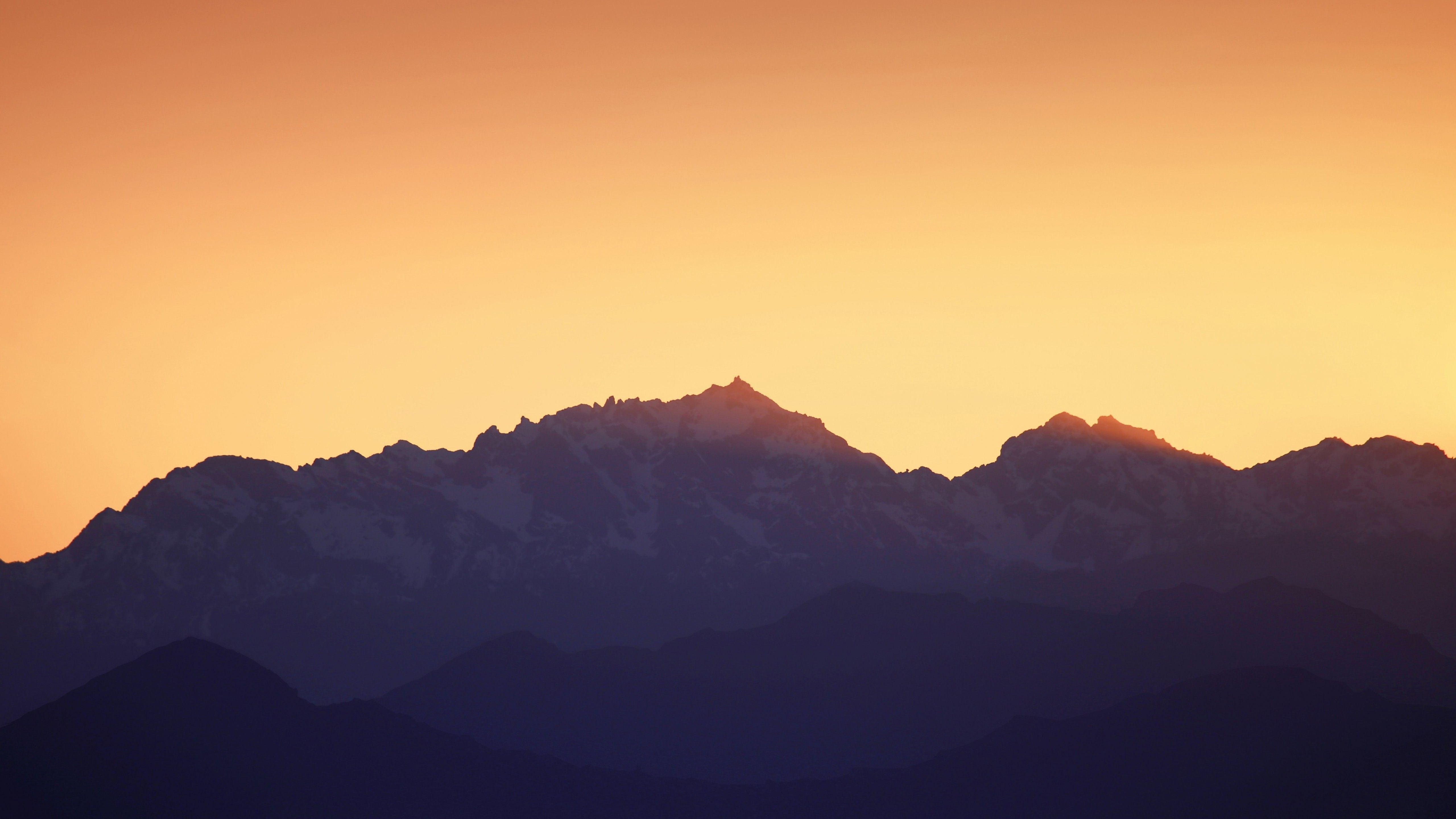 5120x2880 Mountains 4K Wallpaper, Sunset, Silhouette, Yellow sky, Dusk, Sunrise, Seattle, Washington, Nature, Desktop