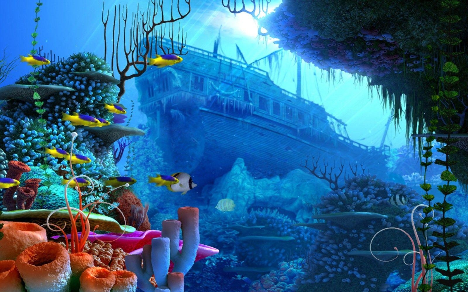 1600x1000 Wallpaper, fantasy art, fish, underwater, coral reef, ocean, Desktop