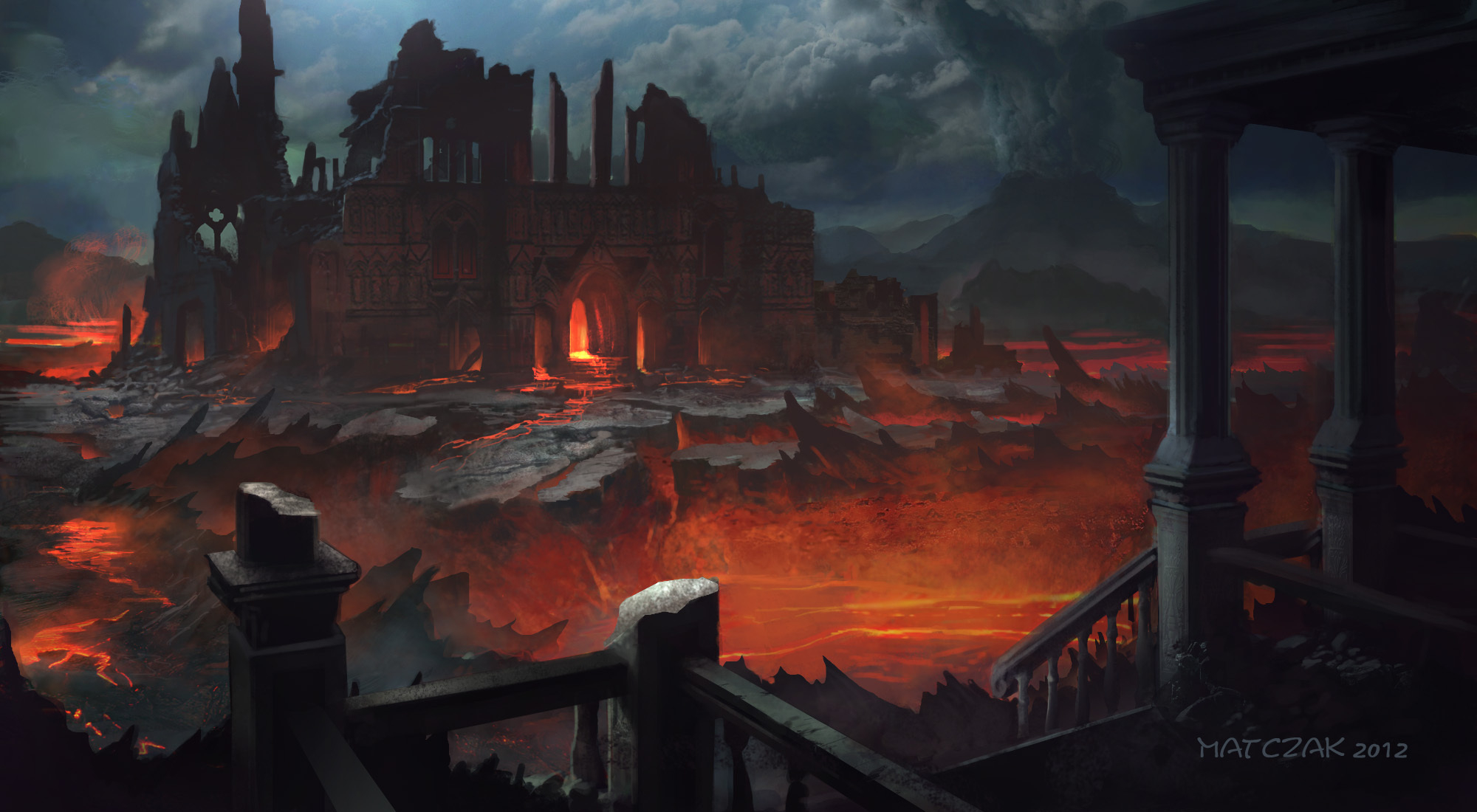 2000x1100 ruins, City, Decay, Dark, Fire, Halloween, Hell Wallpaper HD / Desktop and Mobile Background, Desktop