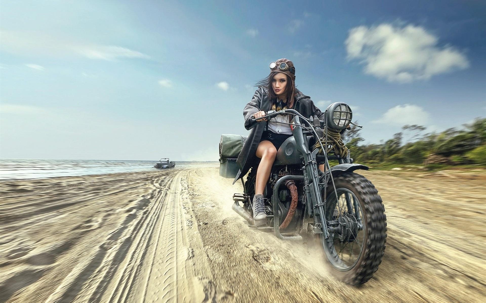 1920x1200 Wallpaper Girl riding motorcycle at beach  HD Picture, Image, Desktop