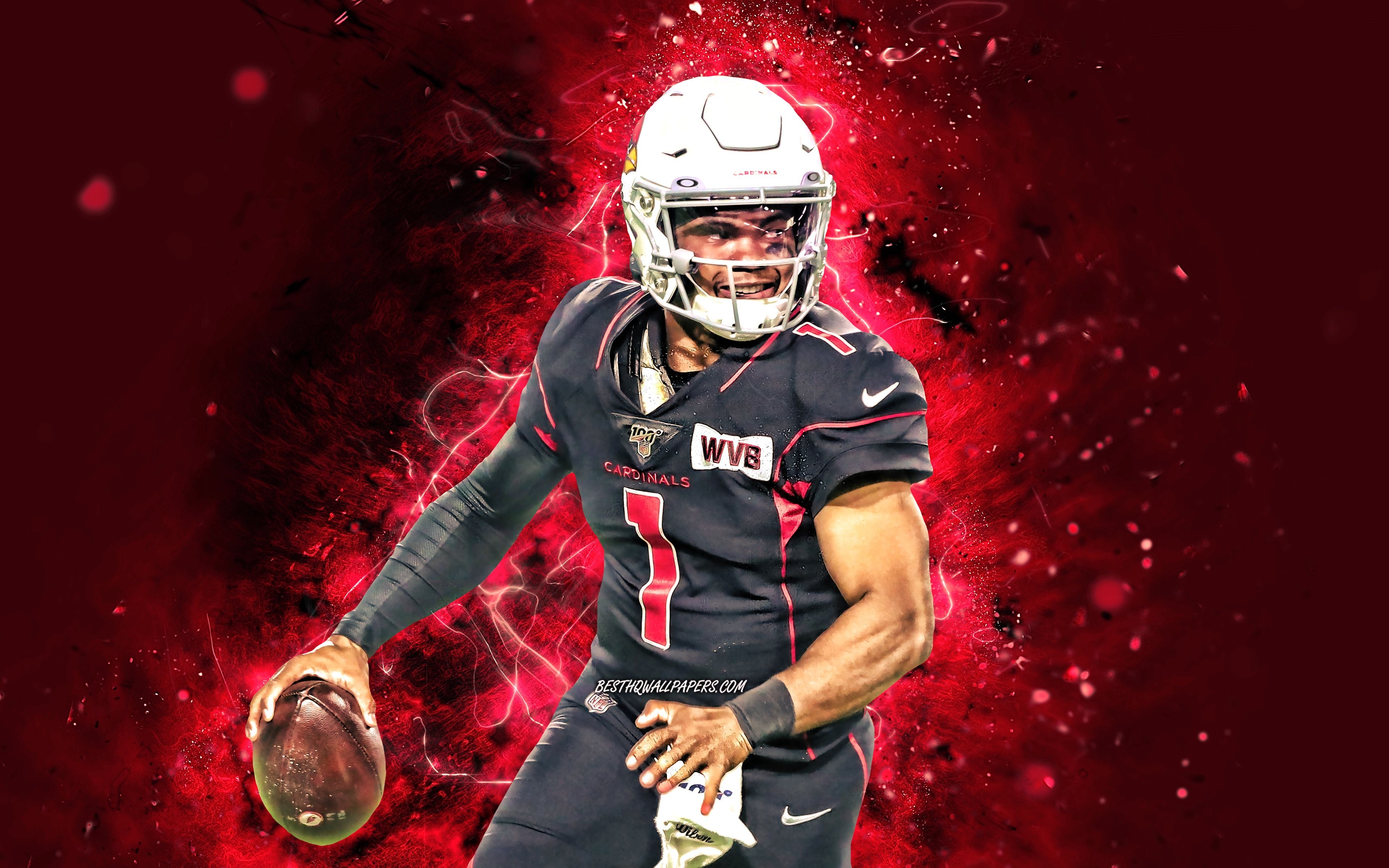 3840x2400 Download wallpaper Kyler Murray, 4k, NFL, Arizona Cardinals, quarterback, red neon lights, Kyler Cole Murray, artwork, Kyler Murray Arizona Cardinals, Kyler Murray 4K for desktop with resolution. High Quality HD picture, Desktop