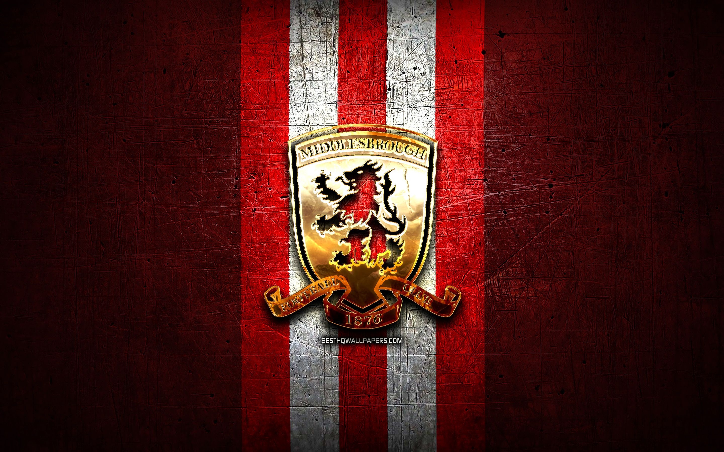 2880x1800 Download wallpaper Middlesbrough FC, golden logo, EFL Championship, red metal background, football, Middlesbrough, english football club, Middlesbrough logo, soccer, England for desktop with resolution. High Quality HD picture wallpaper, Desktop