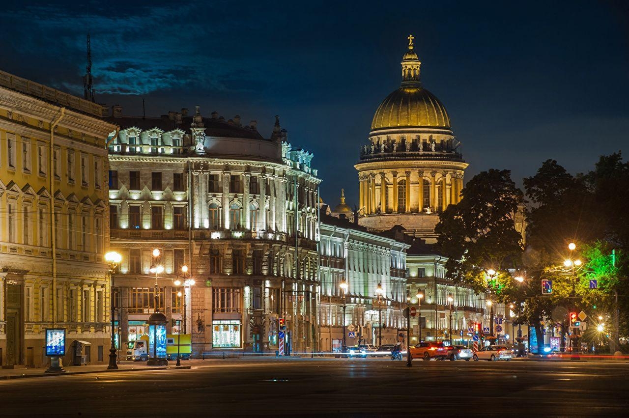 1280x860 Wallpaper St. Petersburg Russia Street Night Street lights Cities, Desktop