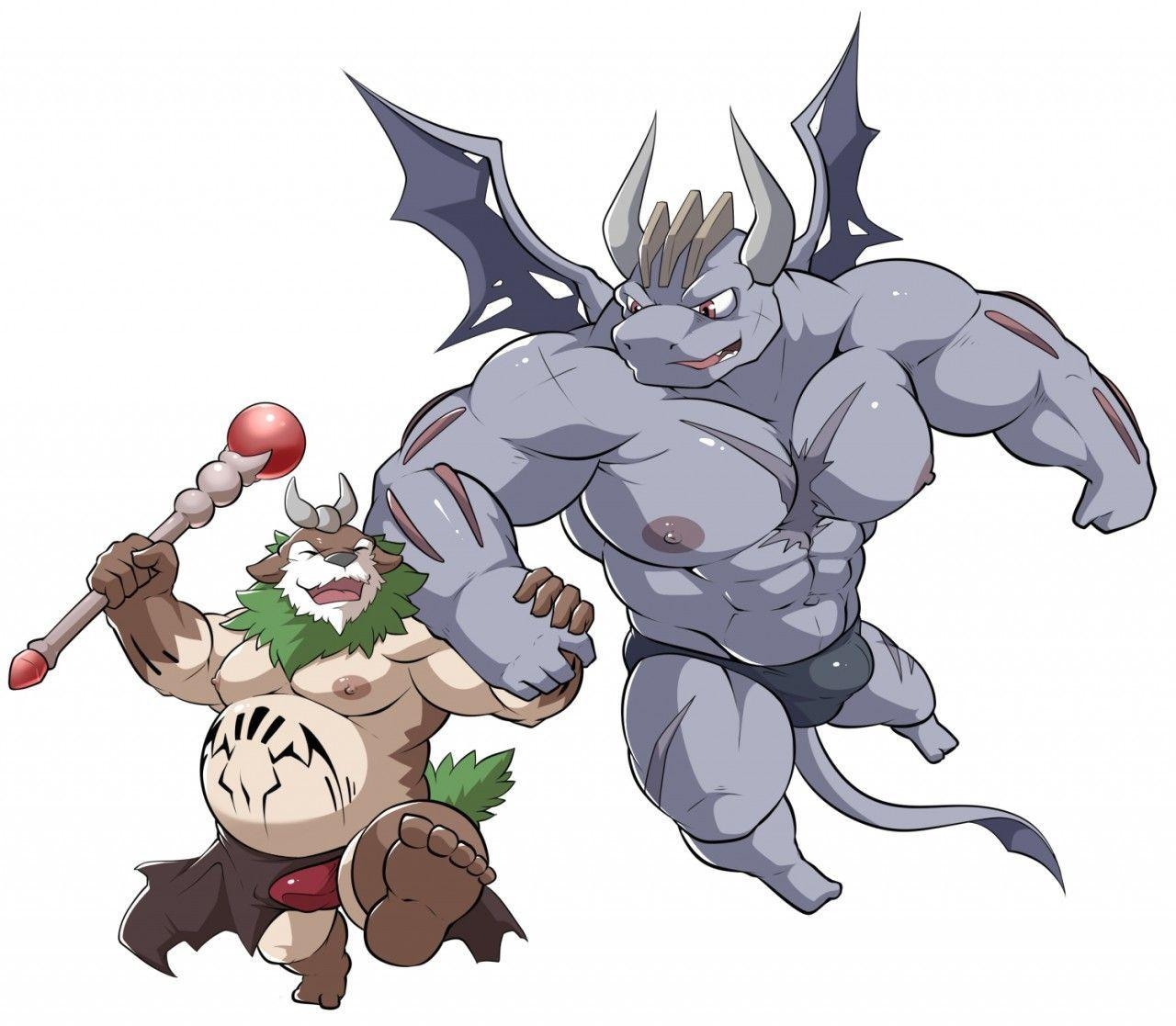 1280x1120 Summoner Gogoat & Familiar Machoke Demon Maldu. Pokémon, Desktop