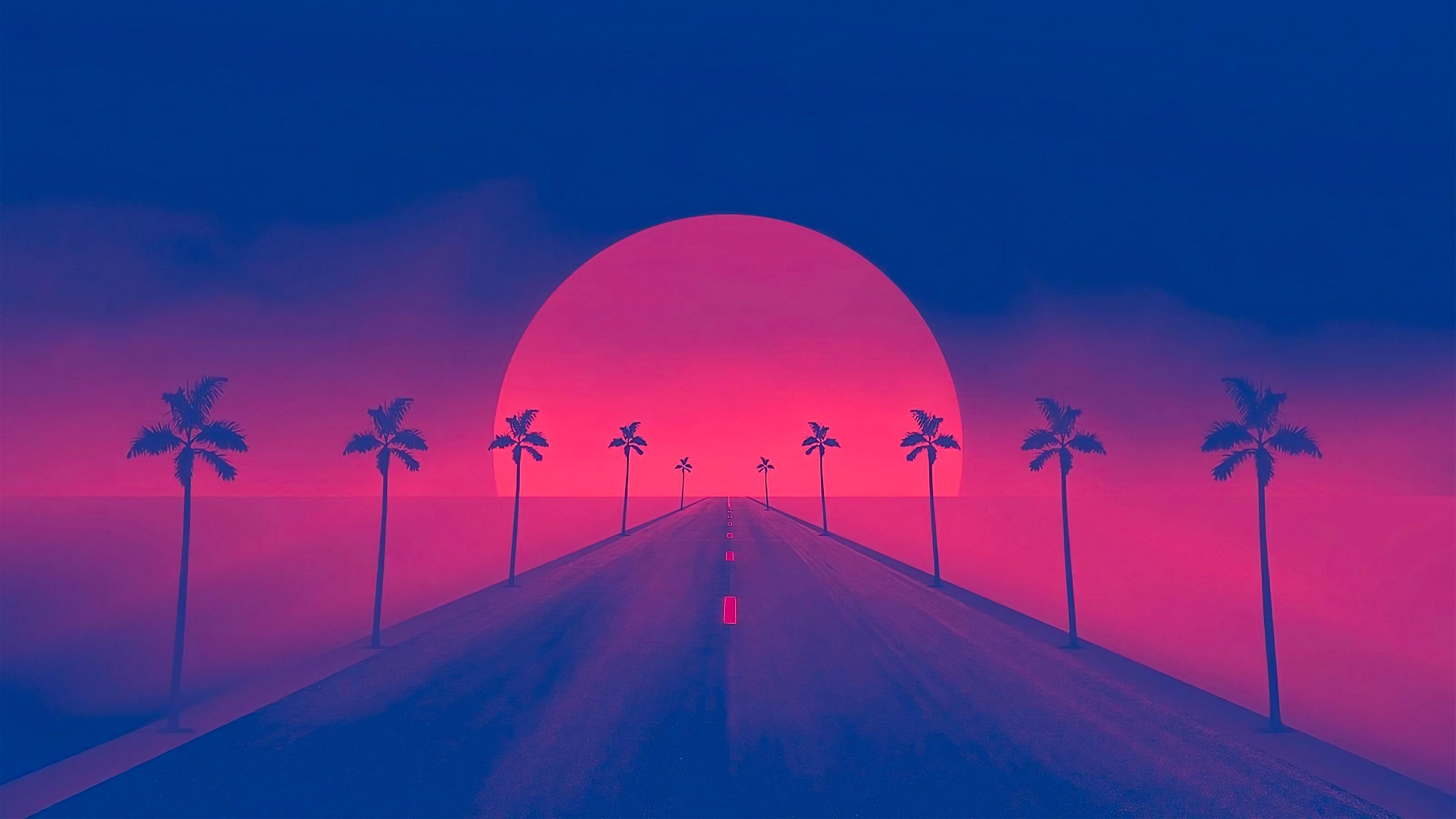 3840x2160 Retrowave Sunset 4K Wallpaper, Desktop