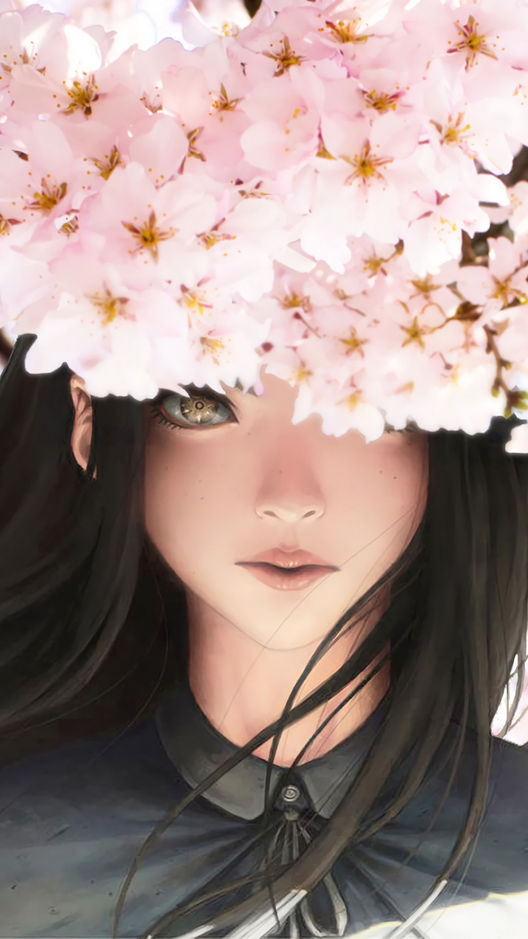 750x1340 Download anime girl, original, cherry blossom, sakura  wallpaper, iphone iphone  HD image, background, 6681, Phone