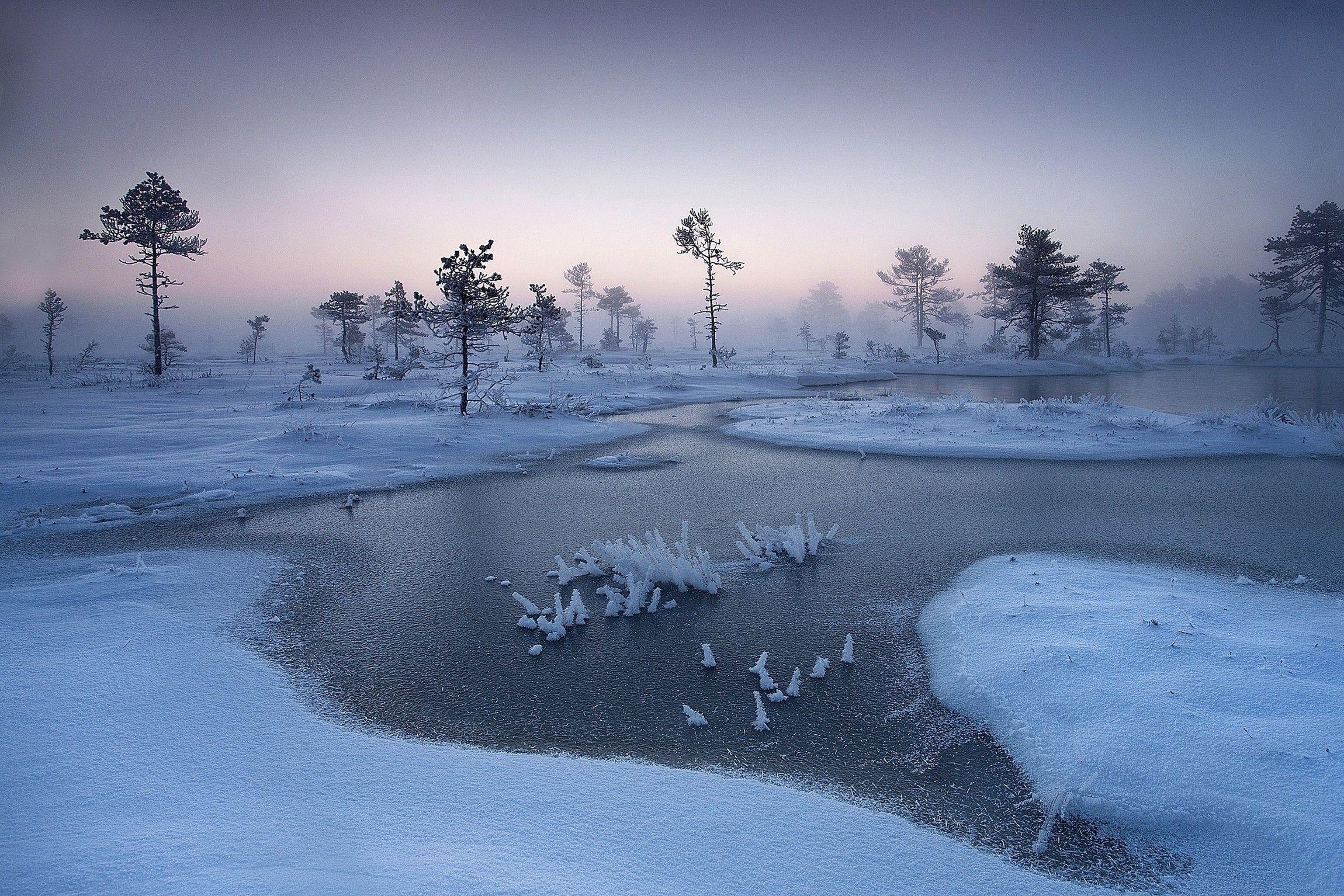 2300x1540 nature, Landscape, Sunrise, Winter, Mist, River, Trees, Snow, Desktop