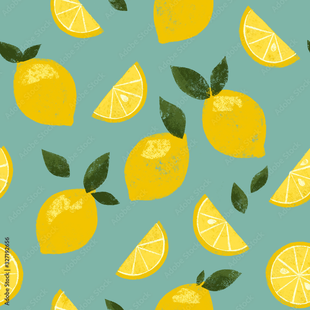 1000x1000 Cute bright retro lemon citrus seamless tiling wallpaper pattern with blue background Stock Illustration, Phone