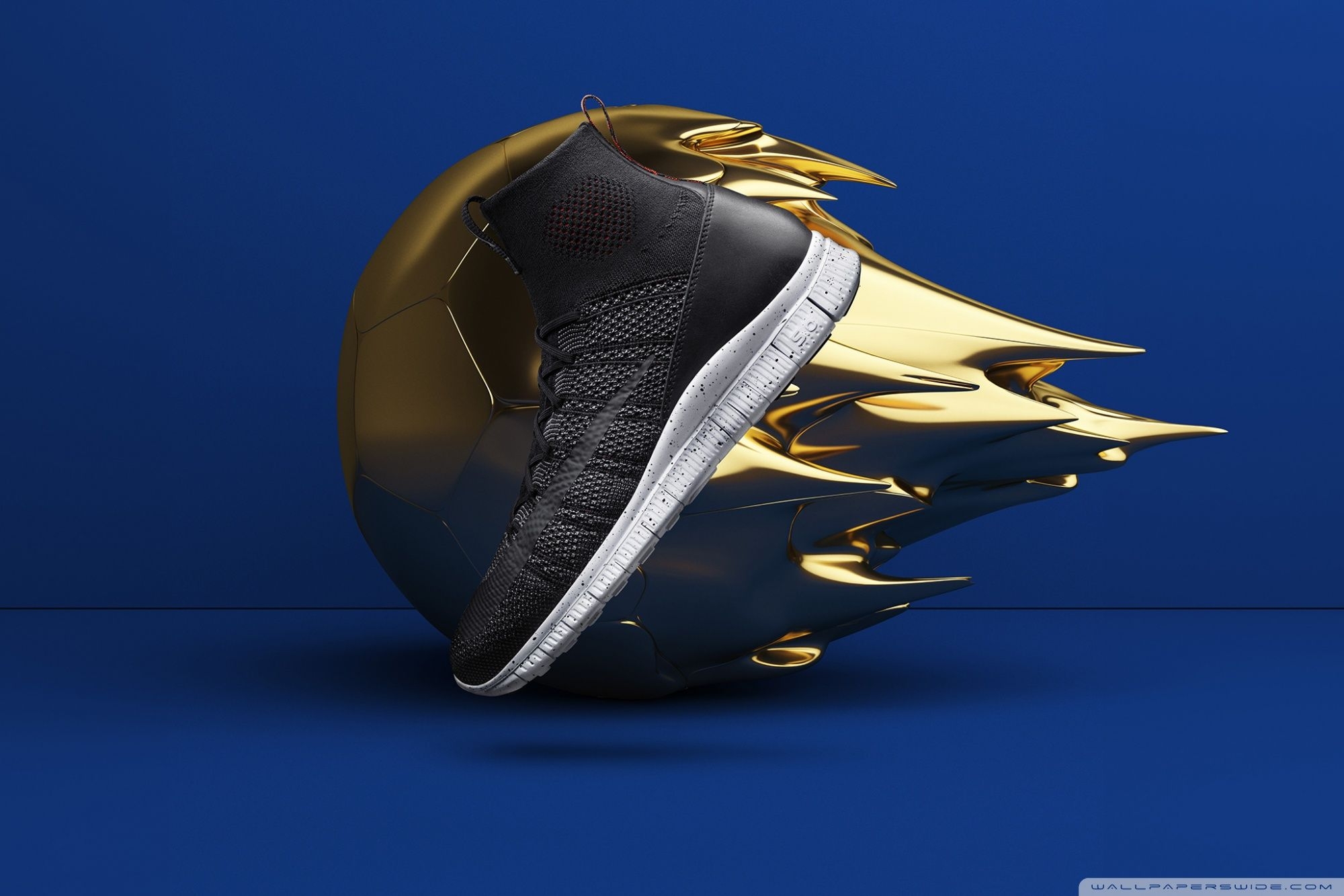 2000x1340 Cool Shoe Design, Golden Ball, Blue Background Ultra HD Desktop Background Wallpaper for 4K UHD TV, Widescreen & UltraWide Desktop & Laptop, Tablet, Desktop