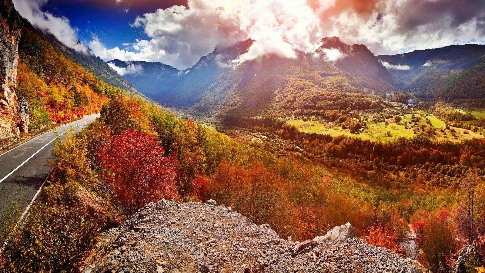 1600x900 nature, Landscape, Valley, Road, Mountain, Sunlight, Clouds, Desktop