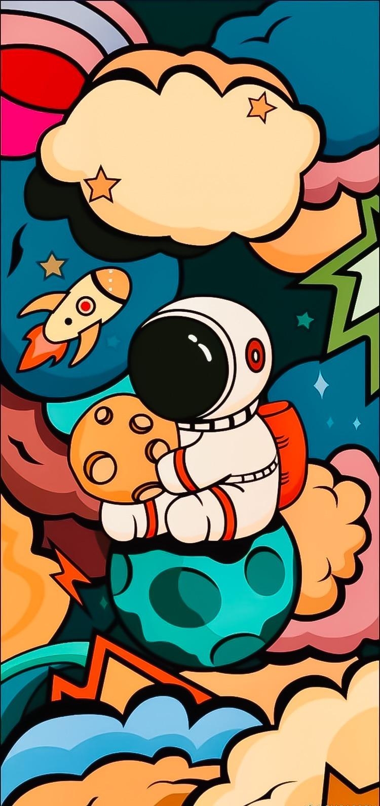 750x1600 CUTE ASTRONAUT PHONE WALLPAPER, Phone