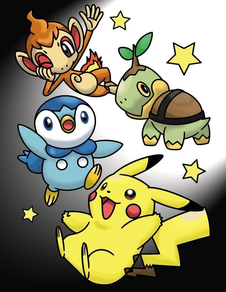 790x1020 Pikachu, Turtwig, Chimchar, and Piplup Color Page, Phone