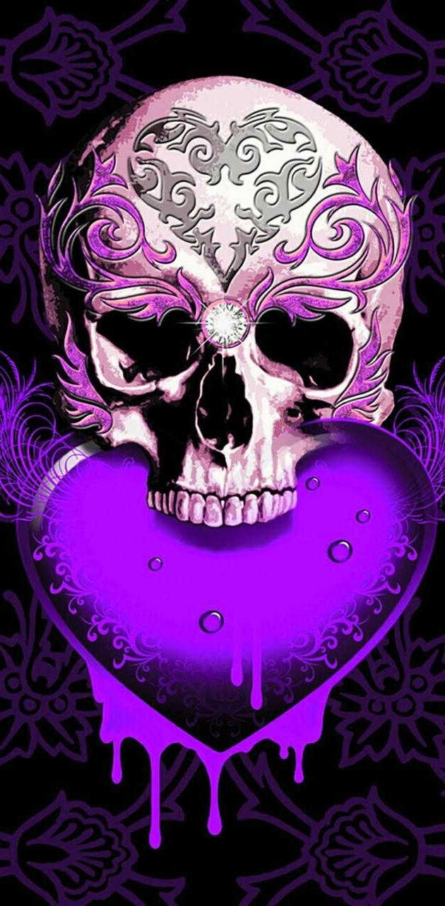 630x1280 Purple skull wallpaper, Phone