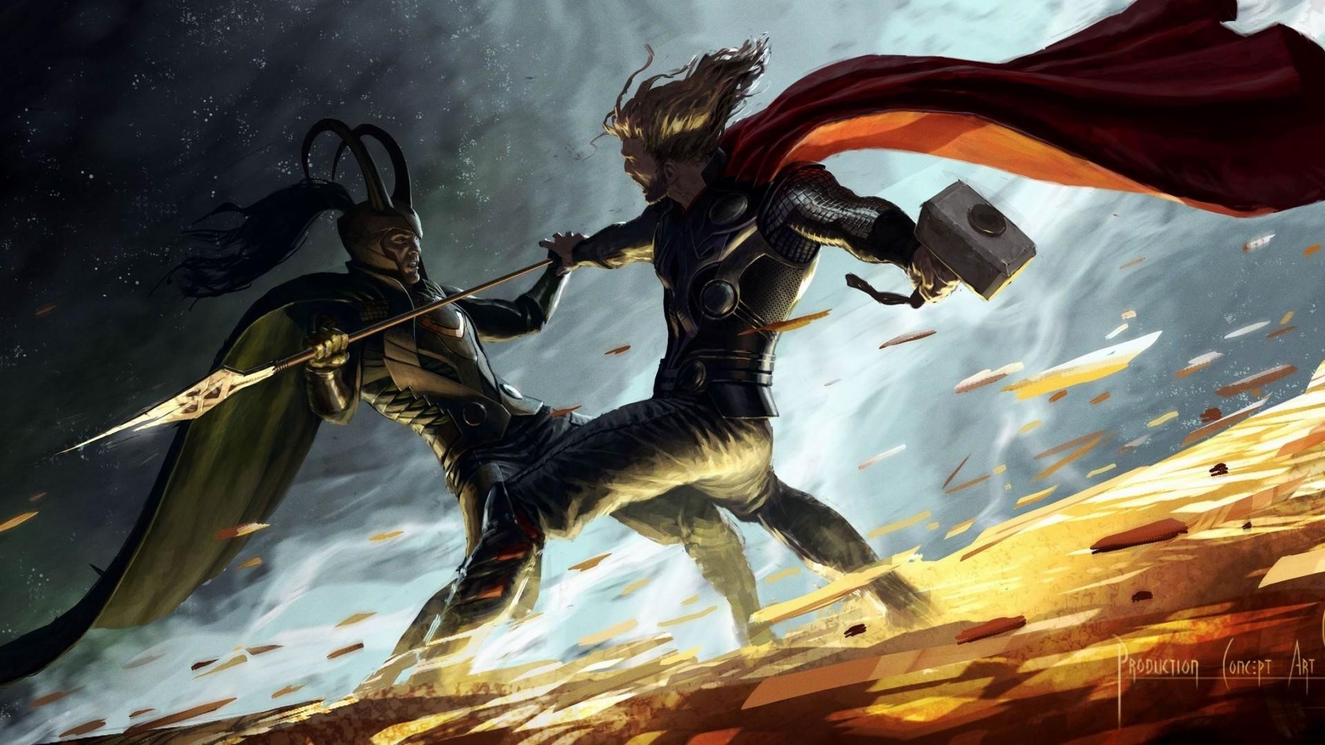 1920x1080  Thor, Fan art, Battle, Hammer, Cloak wallpaper JPG. Mocah HD Wallpaper, Desktop