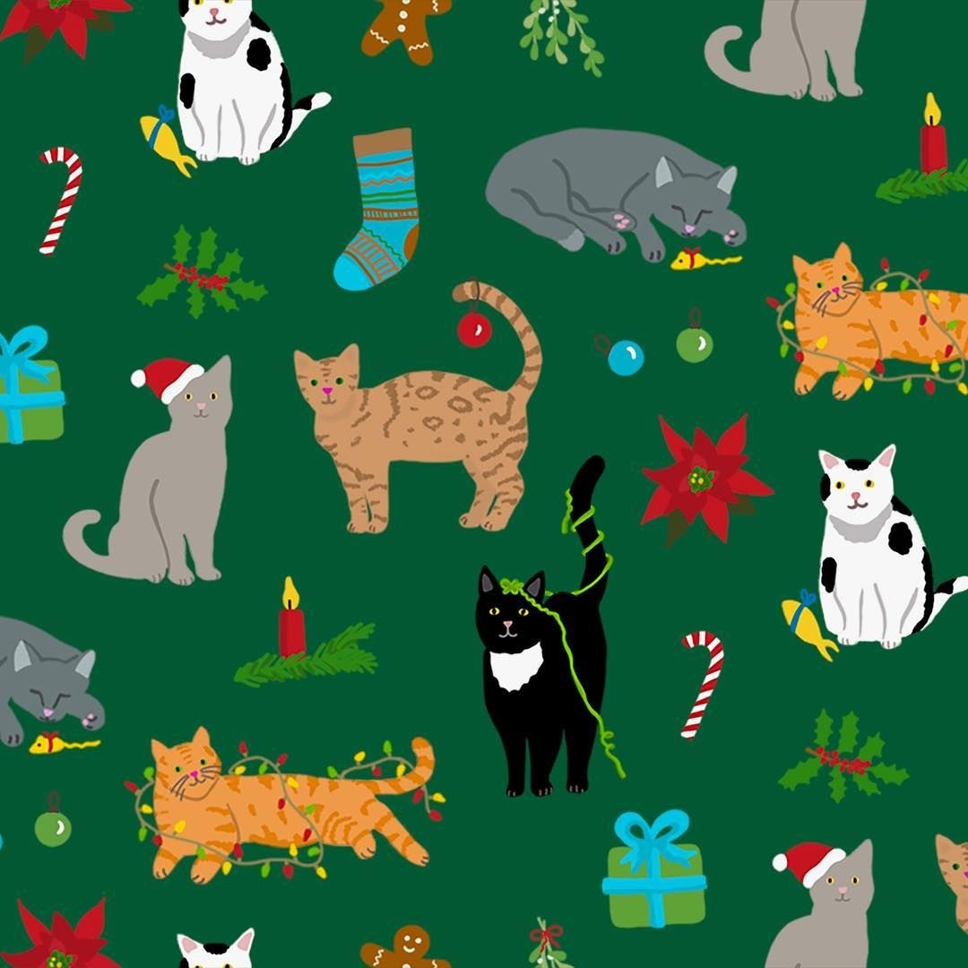 1080x1080 Das Brooklyn on Instagram: “Made a Christmas Cat pattern for this week's design challenge. Gift wrap, fabric or even wallpaper. 漫画の壁紙, クリスマスの壁紙, 猫の壁紙, Phone