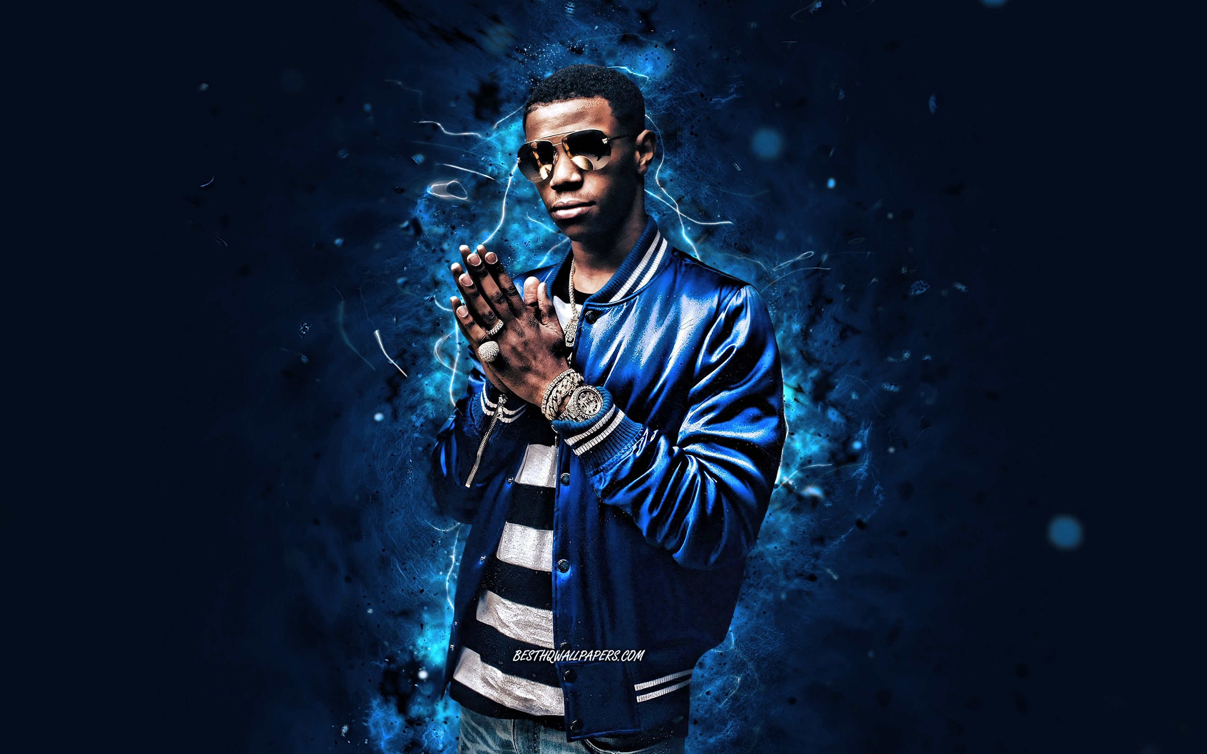 3840x2400 Download wallpaper A Boogie, 4k, american rapper, blue neon lights, music stars, creative, Artist Julius Dubose, A Boogie Wit da Hoodie, american celebrity, A Boogie 4K for desktop with resolution. High, Desktop