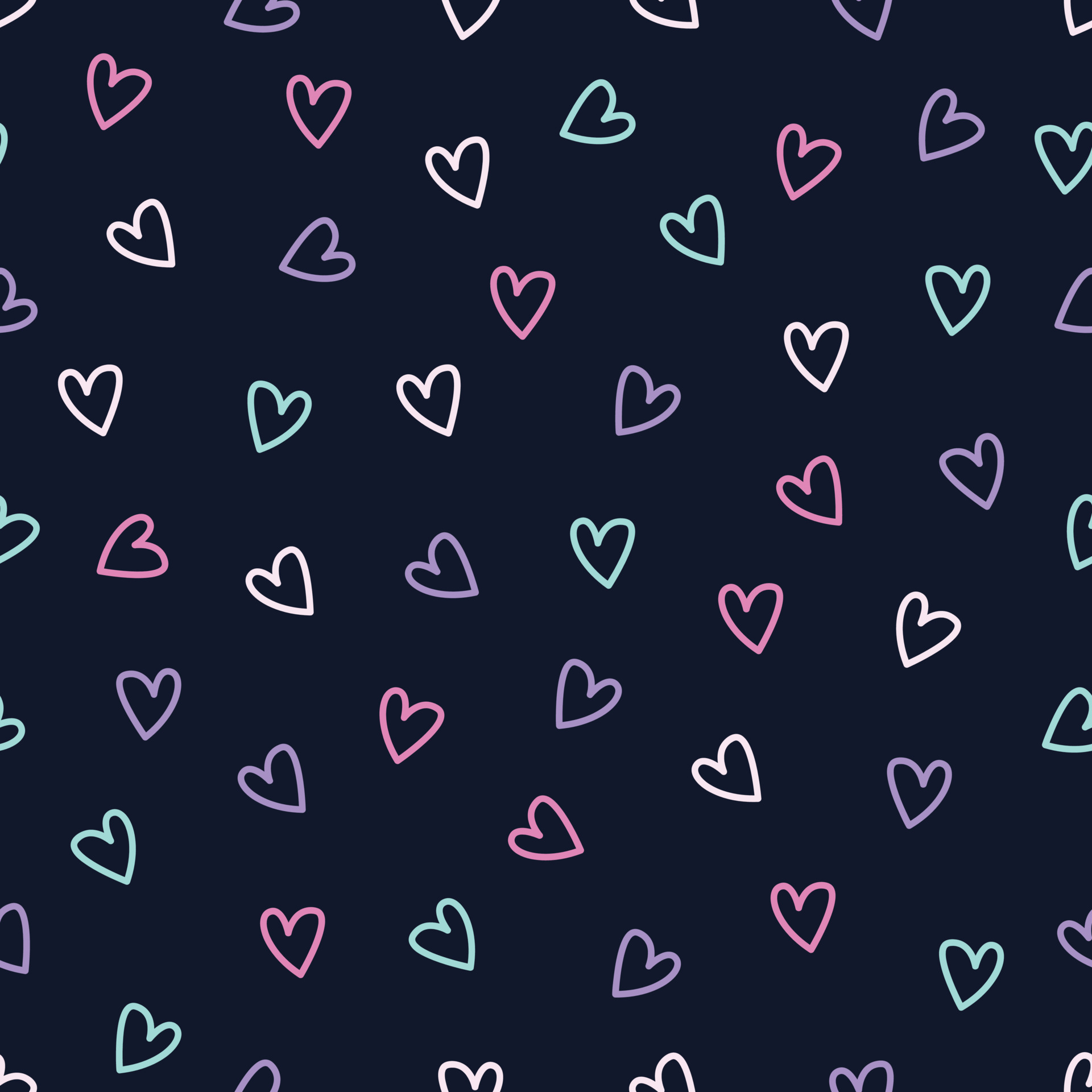 1920x1920 seamless valentine pattern multicolored hearts on navy blue background for print, wallpaper, decoration, vector illustration, Phone