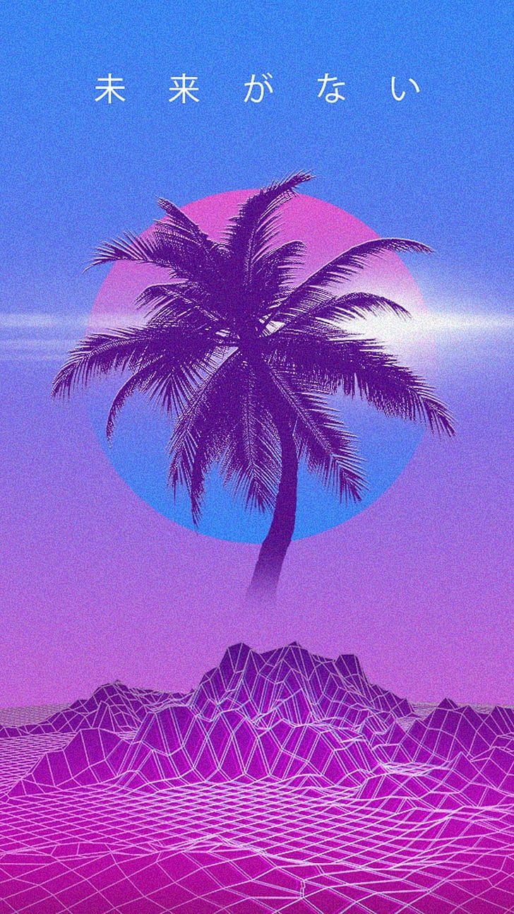 730x1300 HD wallpaper: palm trees, vaporwave, synthwave, Retro style, 1980s, Phone