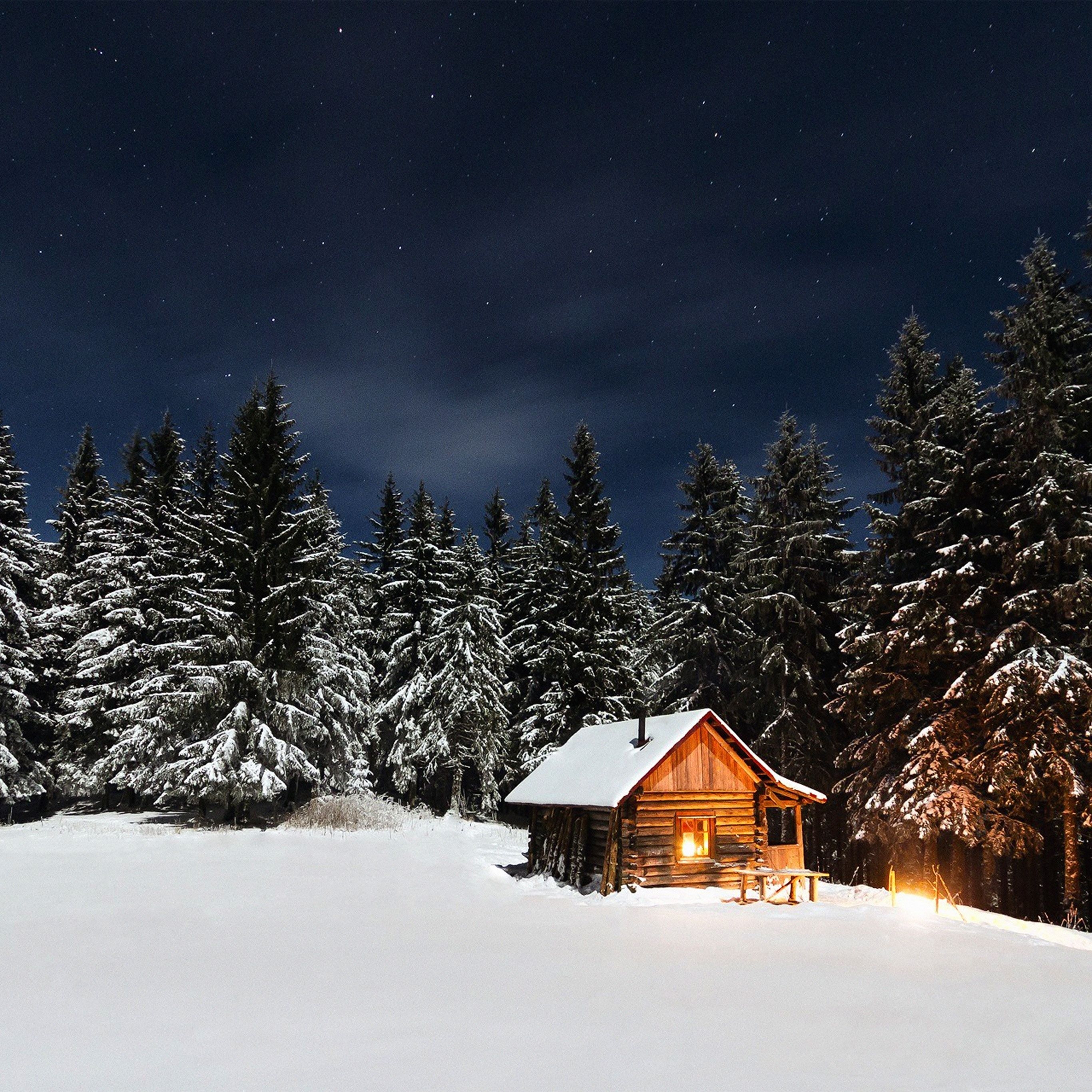 2740x2740 Winter House Night Sky Christmas Wallpaper, Phone