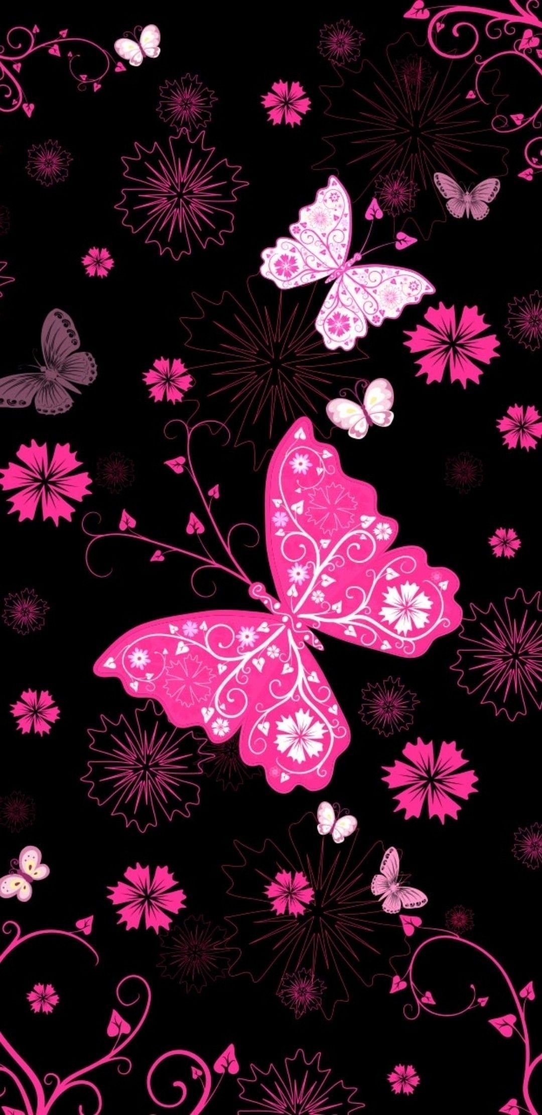 1080x2220 Black and Pink Butterfly Wallpaper Free Black and Pink Butterfly Background, Phone