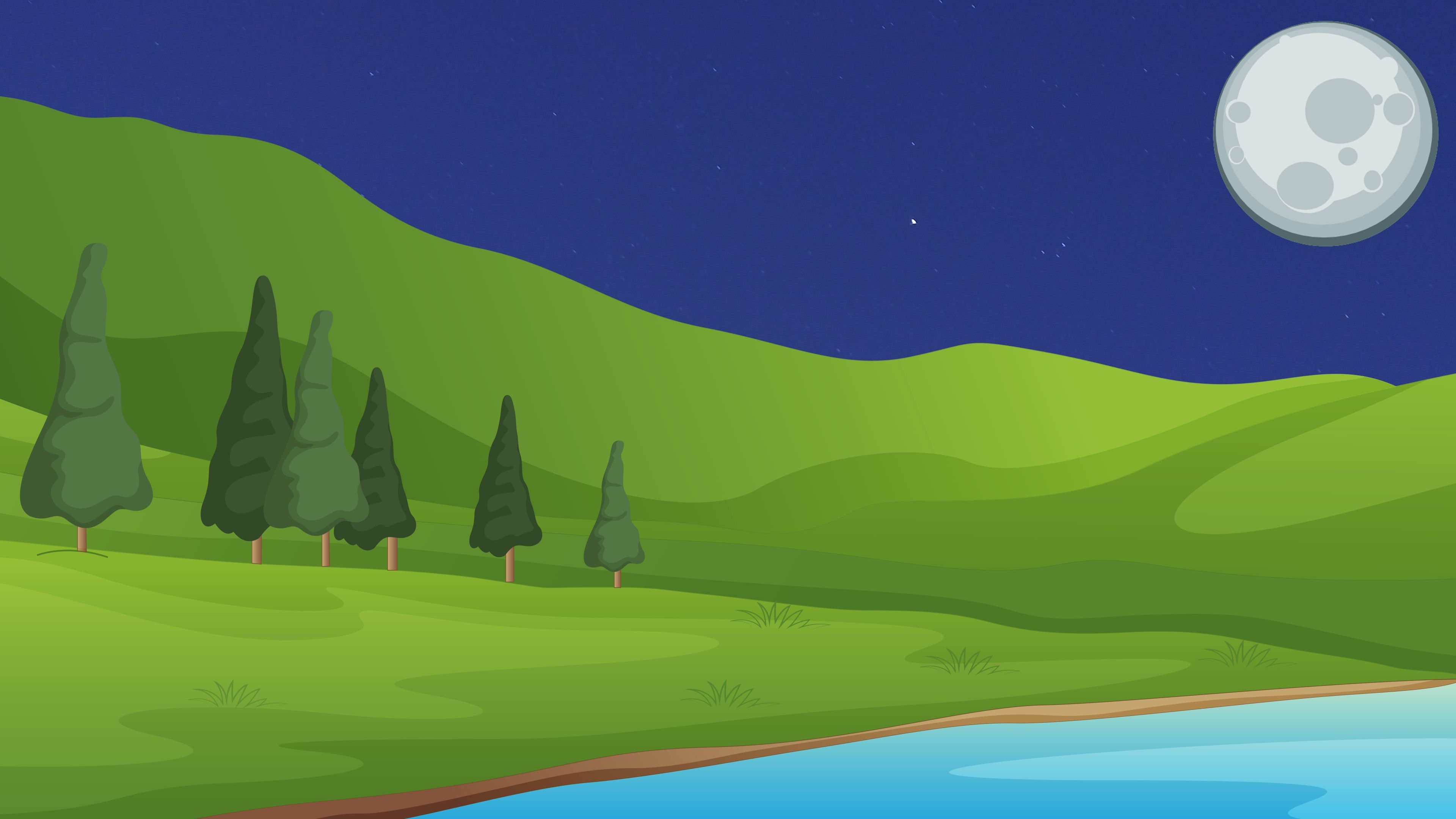 3840x2160 Flat Night Landscape 4K Wallpaper, Desktop