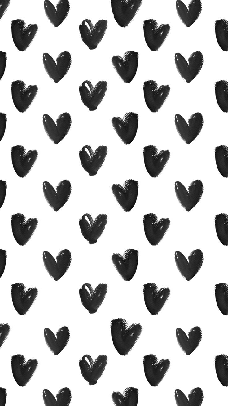 740x1310 iPhone wallpaper, Black & white heart pattern, monochrome print, Phone