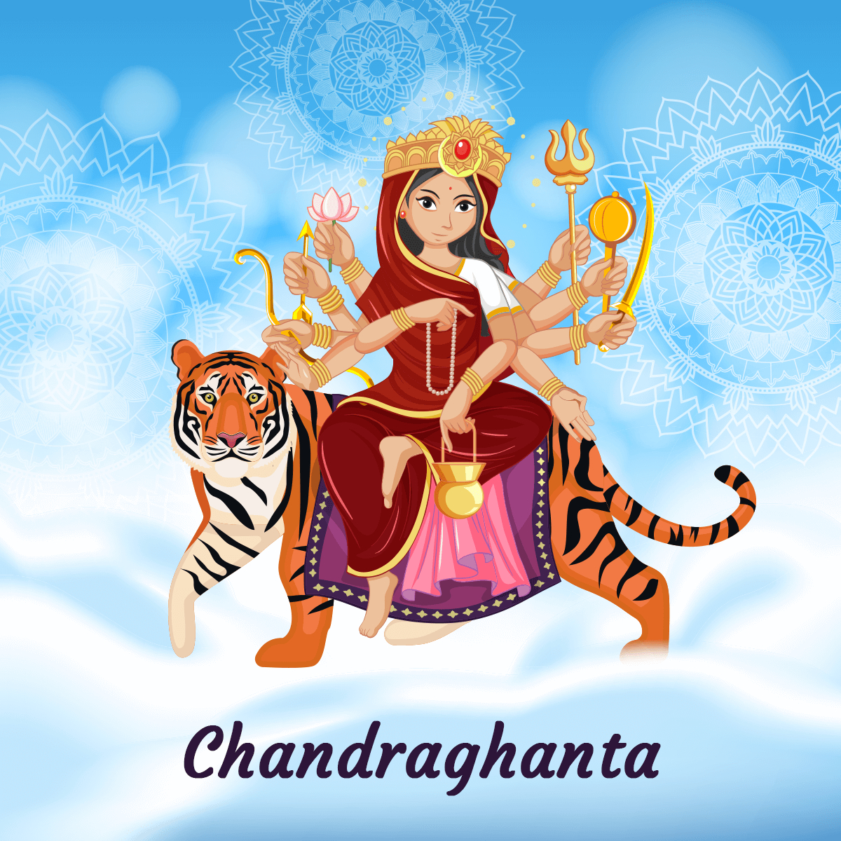 1200x1200 Chandraghanta Mata Puja. God illustrations, Happy navratri image, Navratri devi image, Phone