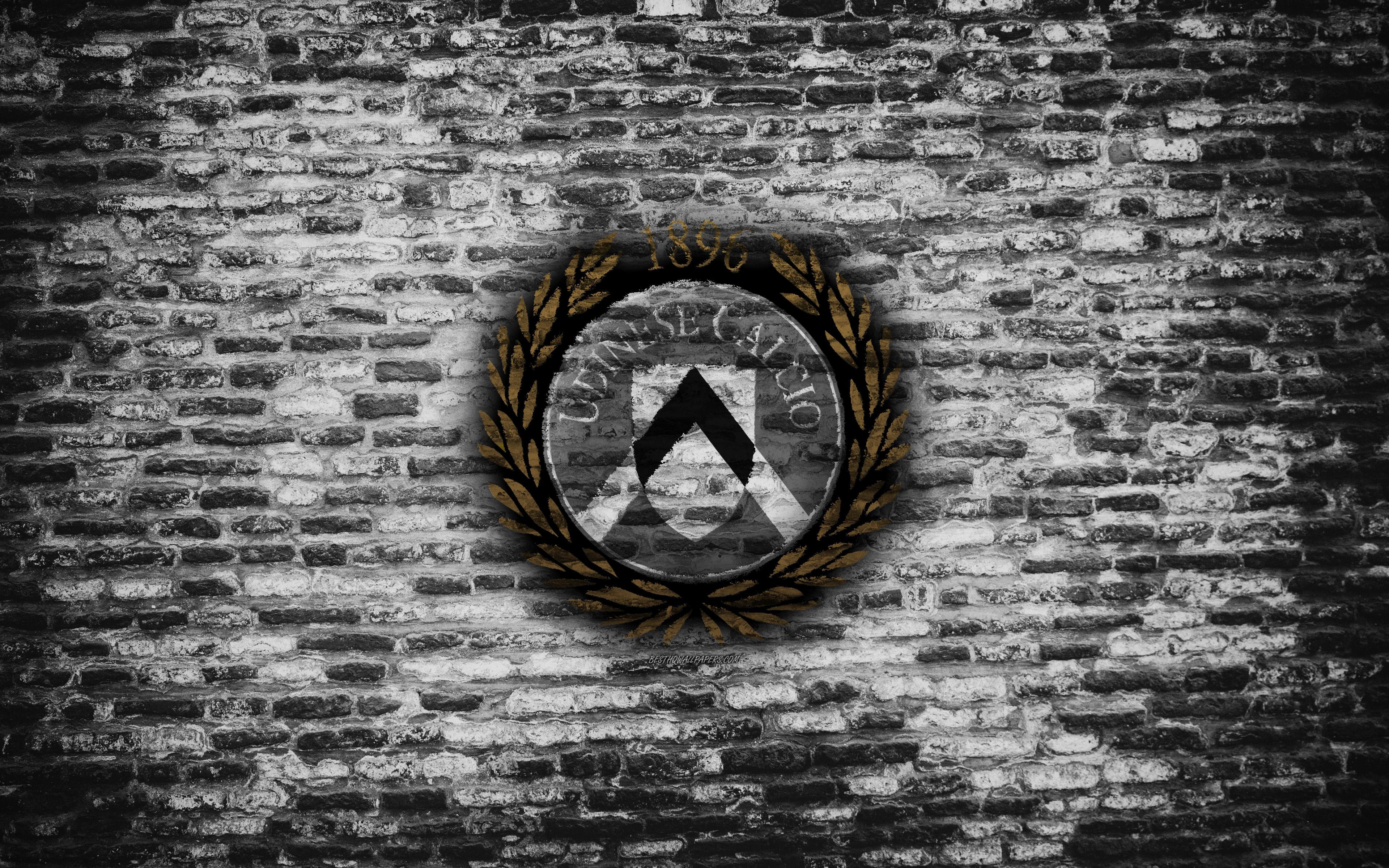 3840x2400 Download wallpaper Udinese FC, 4k, logo, brick wall, Serie A, Desktop